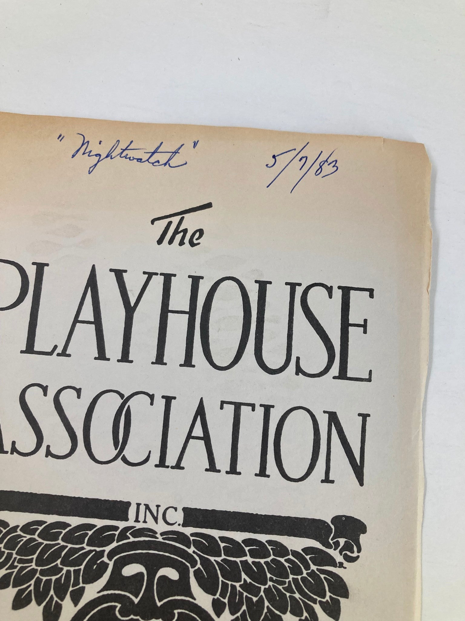 1983 Program The Playhouse Association Night Watch by Lucille Fletcher