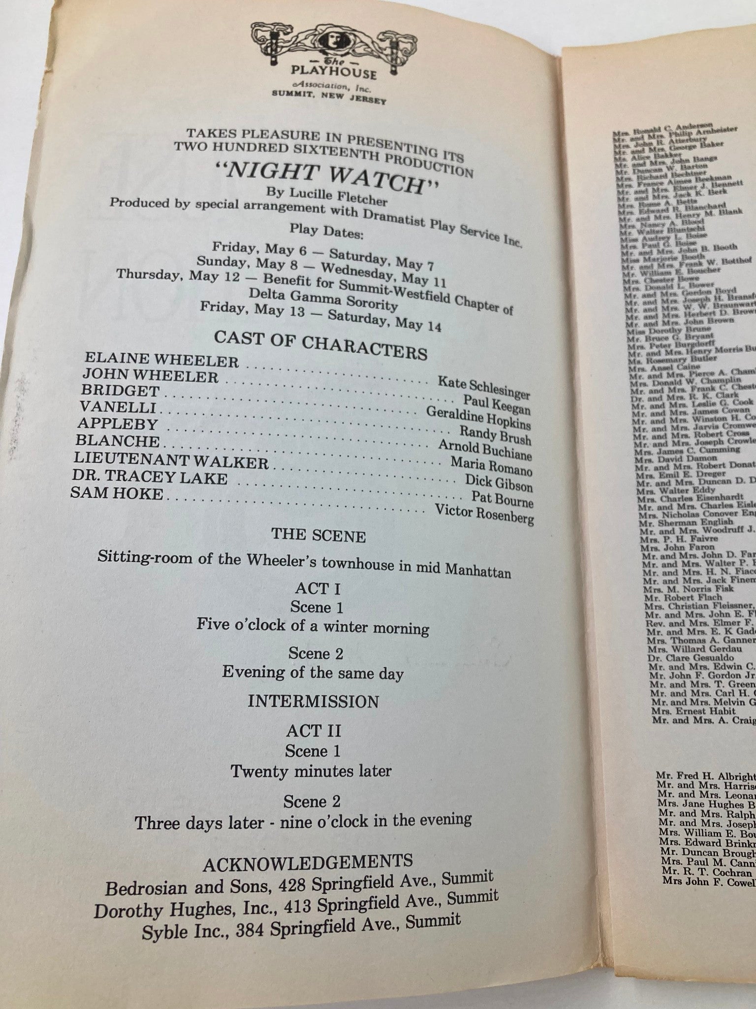 1983 Program The Playhouse Association Night Watch by Lucille Fletcher