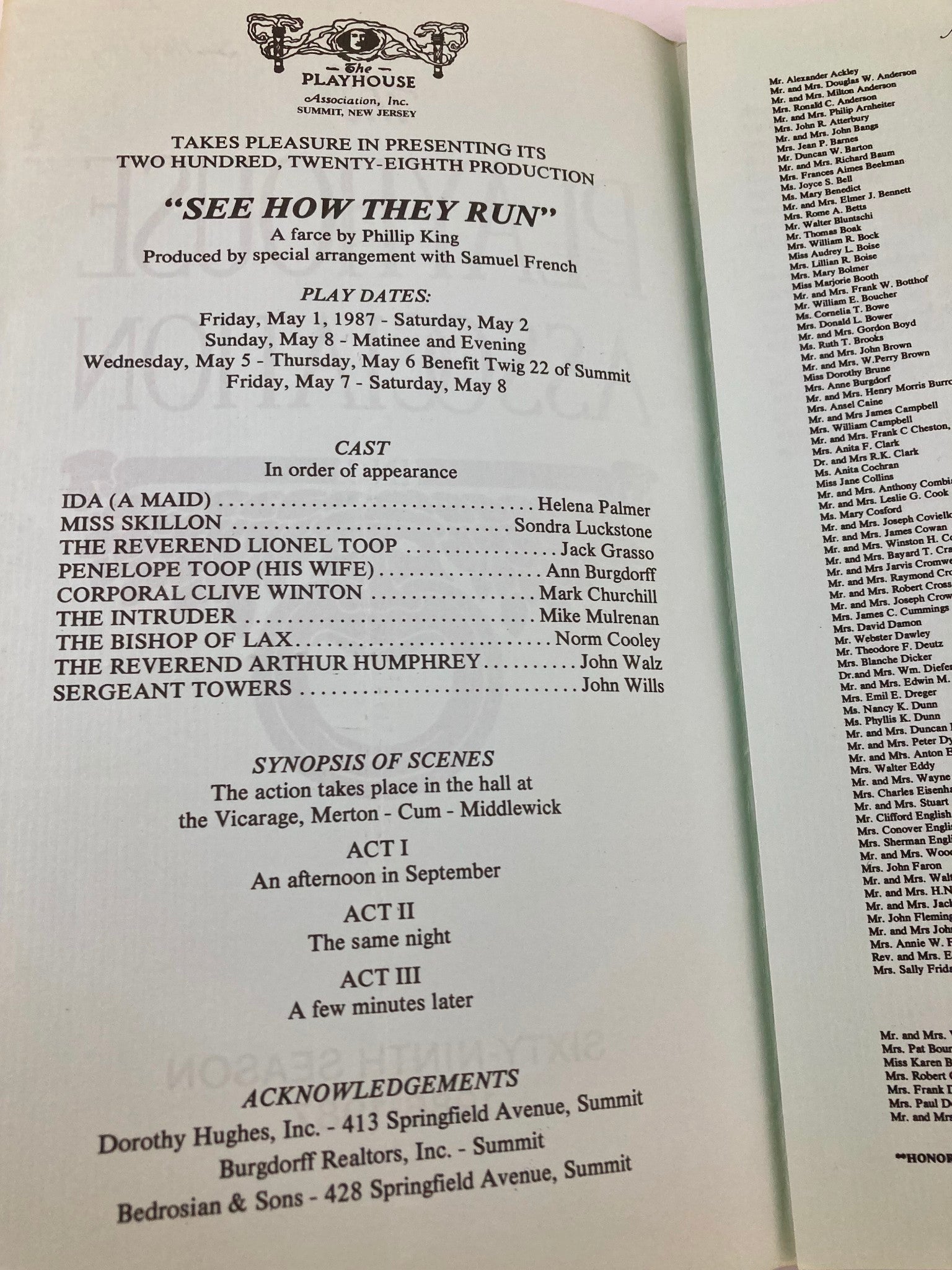 1986 Program The Playhouse Association See How They Run A Farce by Phillip King