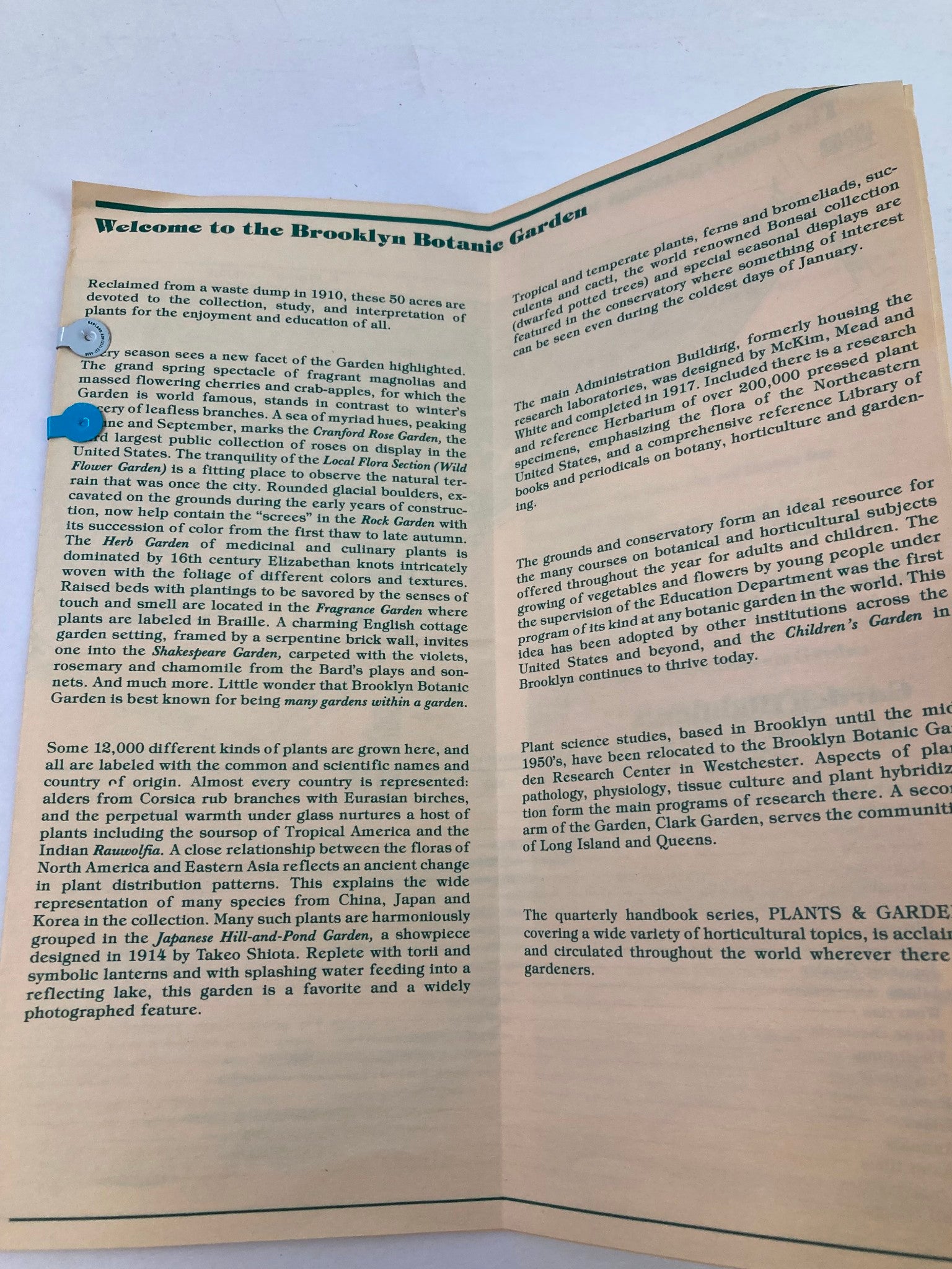 1991 Program Brooklyn Botanic Garden Information and Map