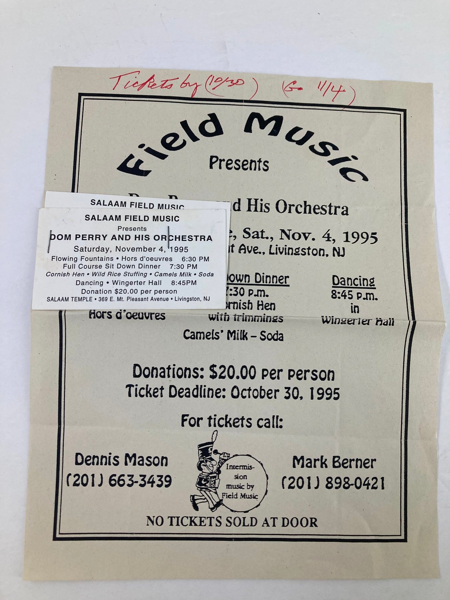 1995 Program Salaam Field Music Presents Dom Perry and His Orchestra