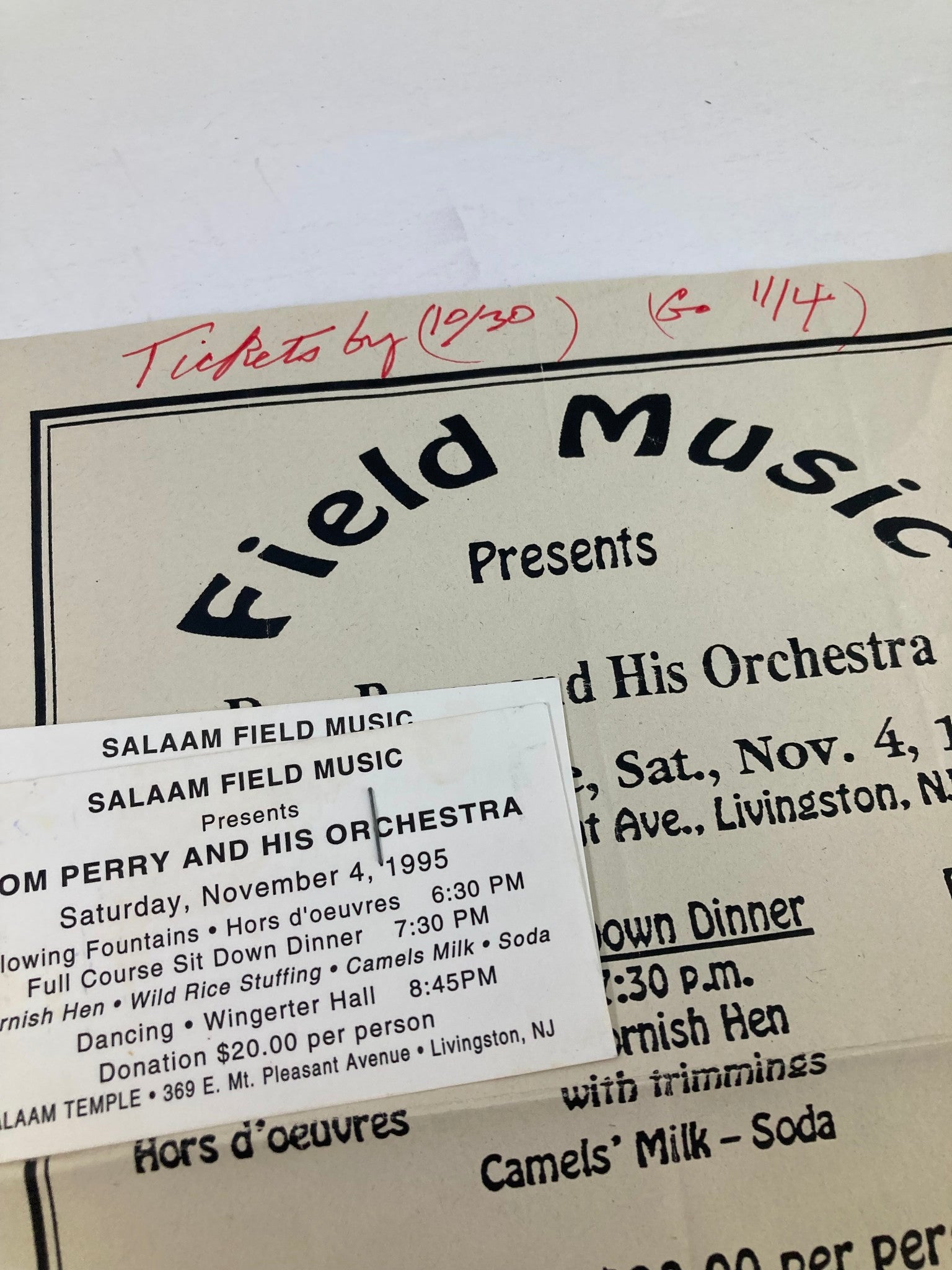 1995 Program Salaam Field Music Presents Dom Perry and His Orchestra