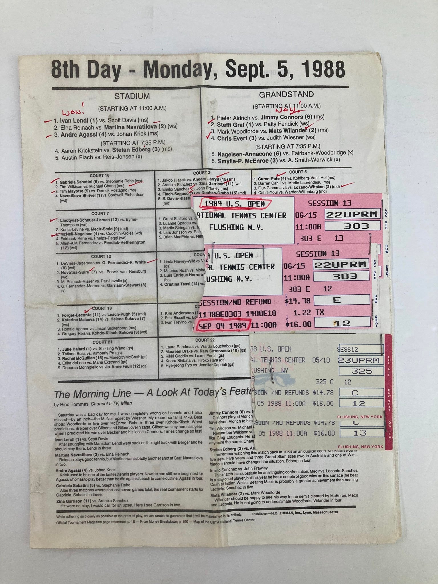 1988 Program USTA Open Women's Single Championship