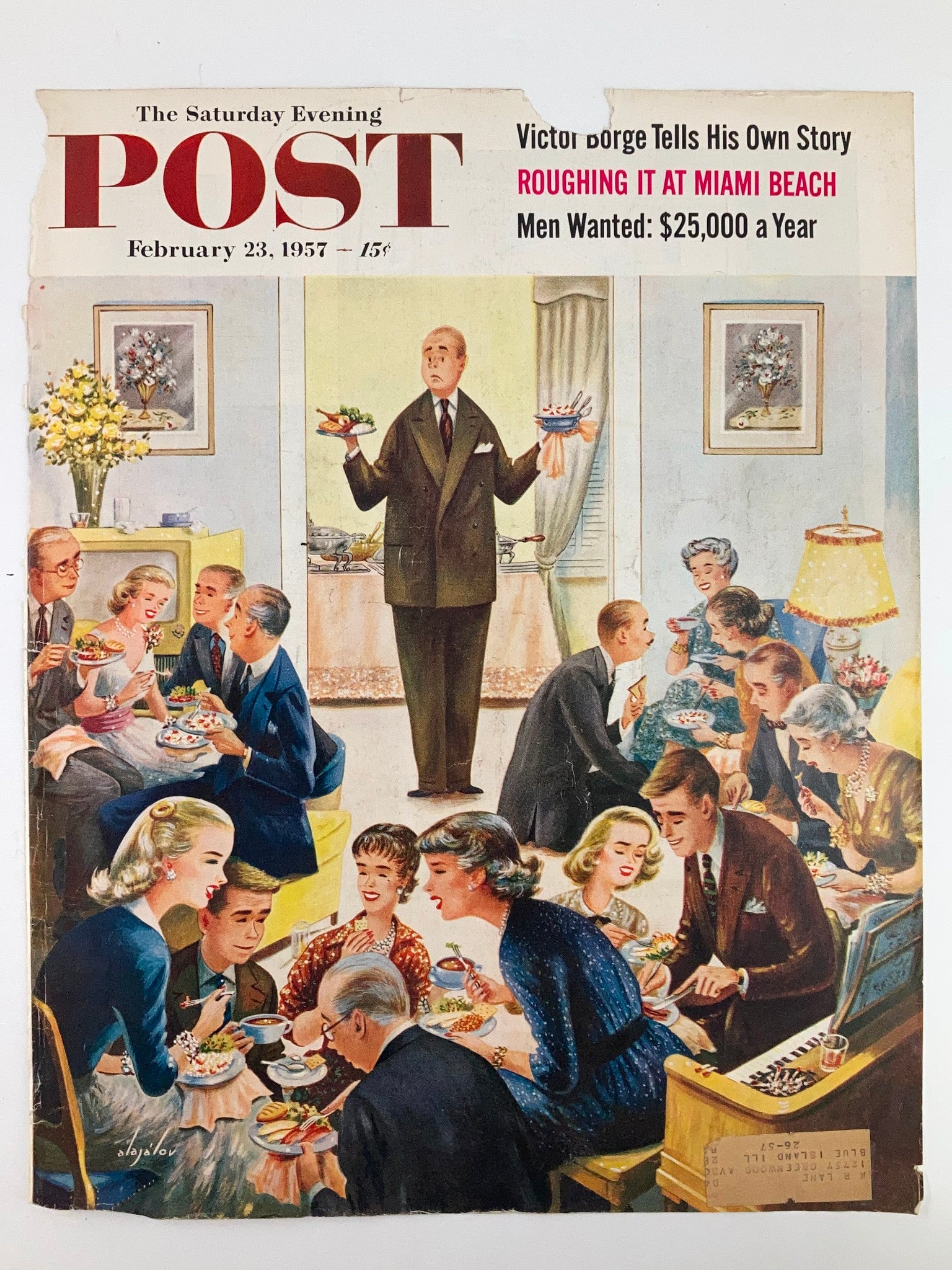 COVER ONLY The Saturday Evening Post February 23 1957 Roughing It at Miami Beach