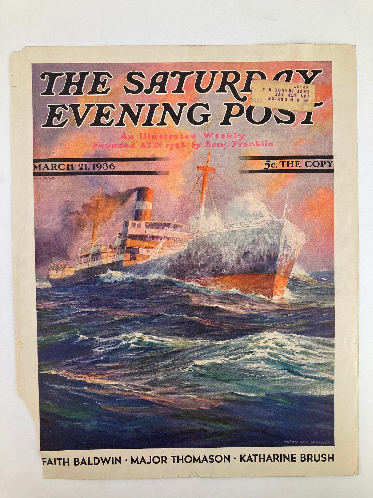 COVER ONLY The Saturday Evening Post March 21 1936 Katharine Brush