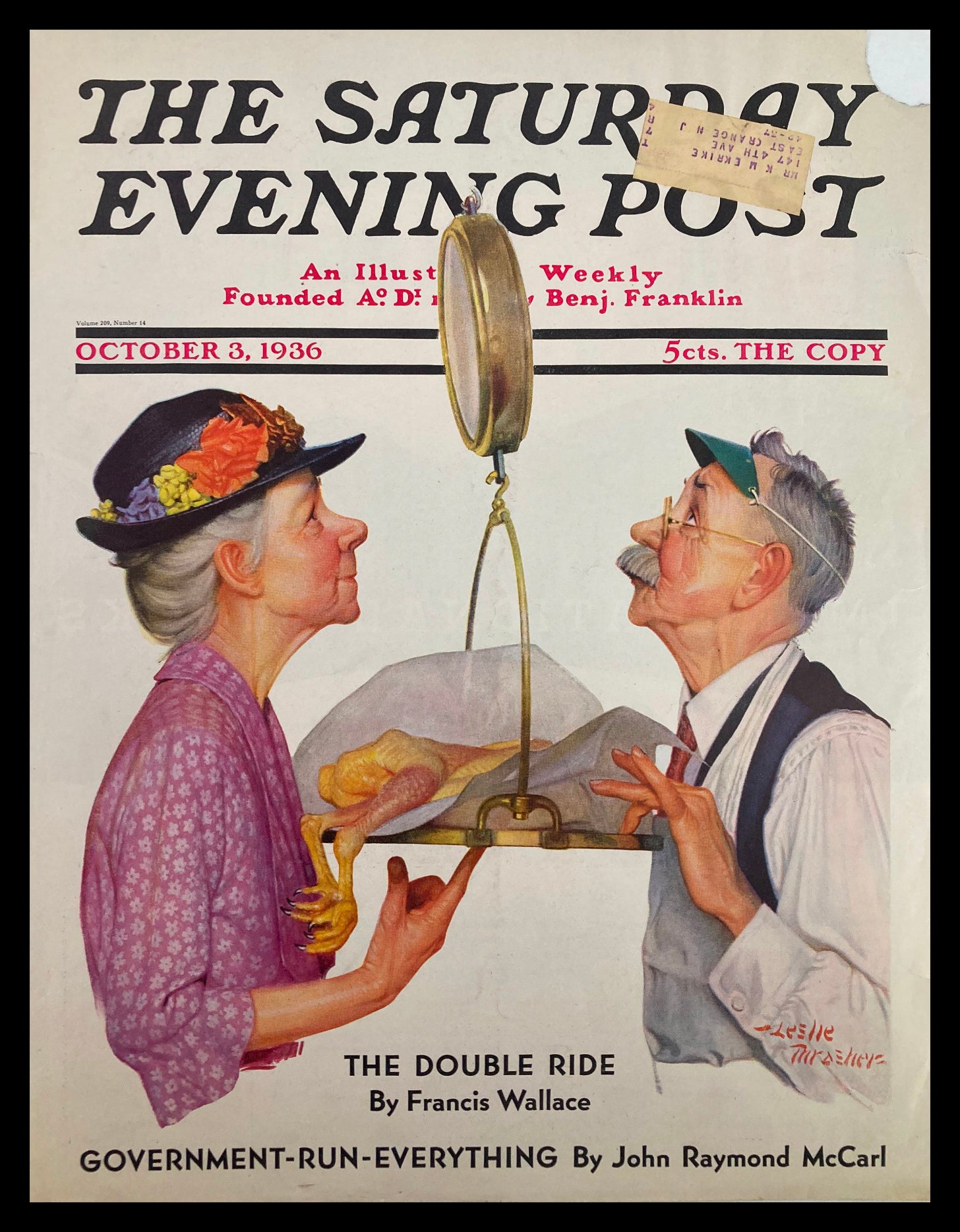 COVER ONLY The Saturday Evening Post October 3 1936 The Double Ride