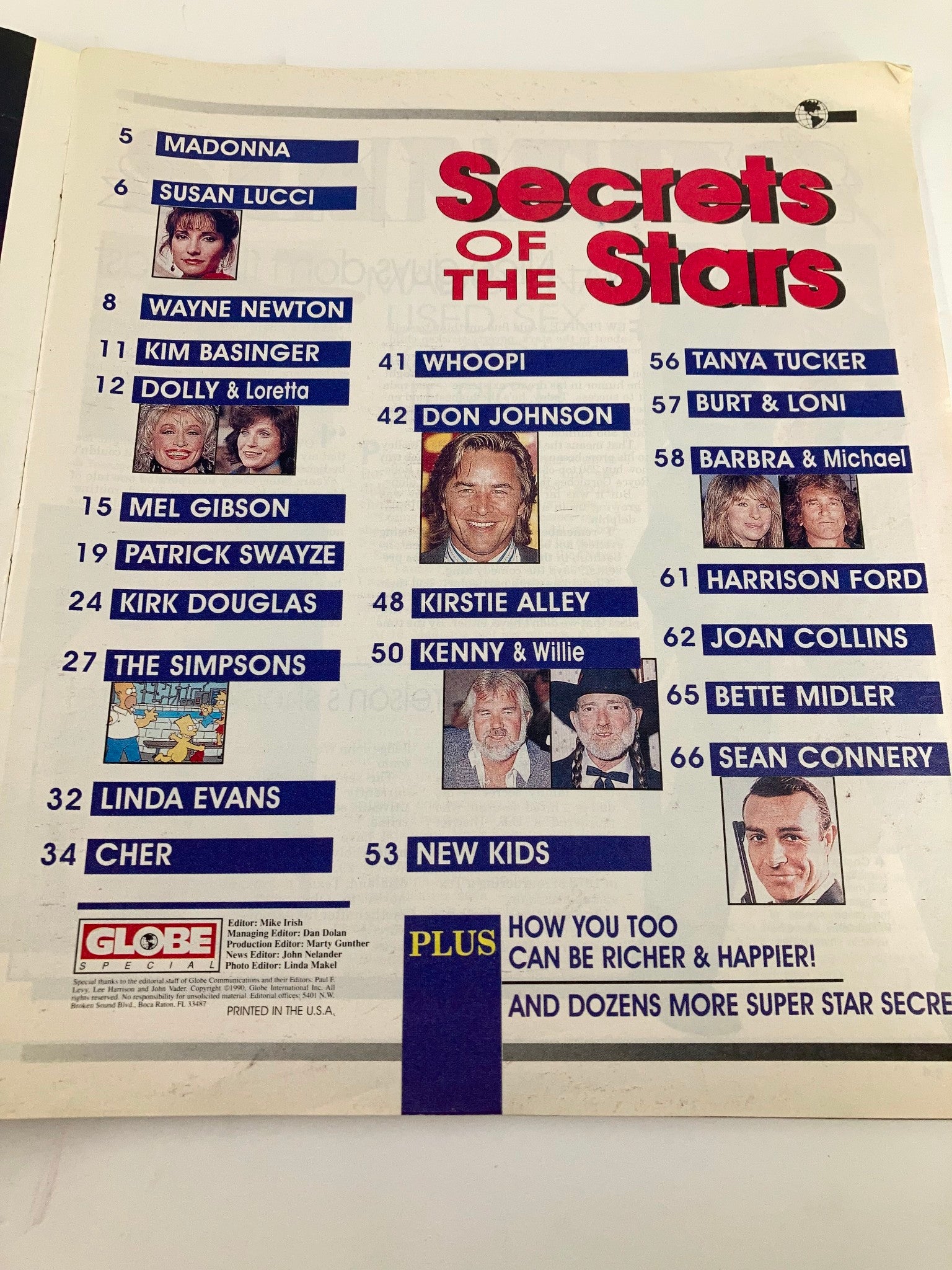 VTG Globe Magazine 1990 Secrets of the Stars Cher & Patrick Swayze No Label