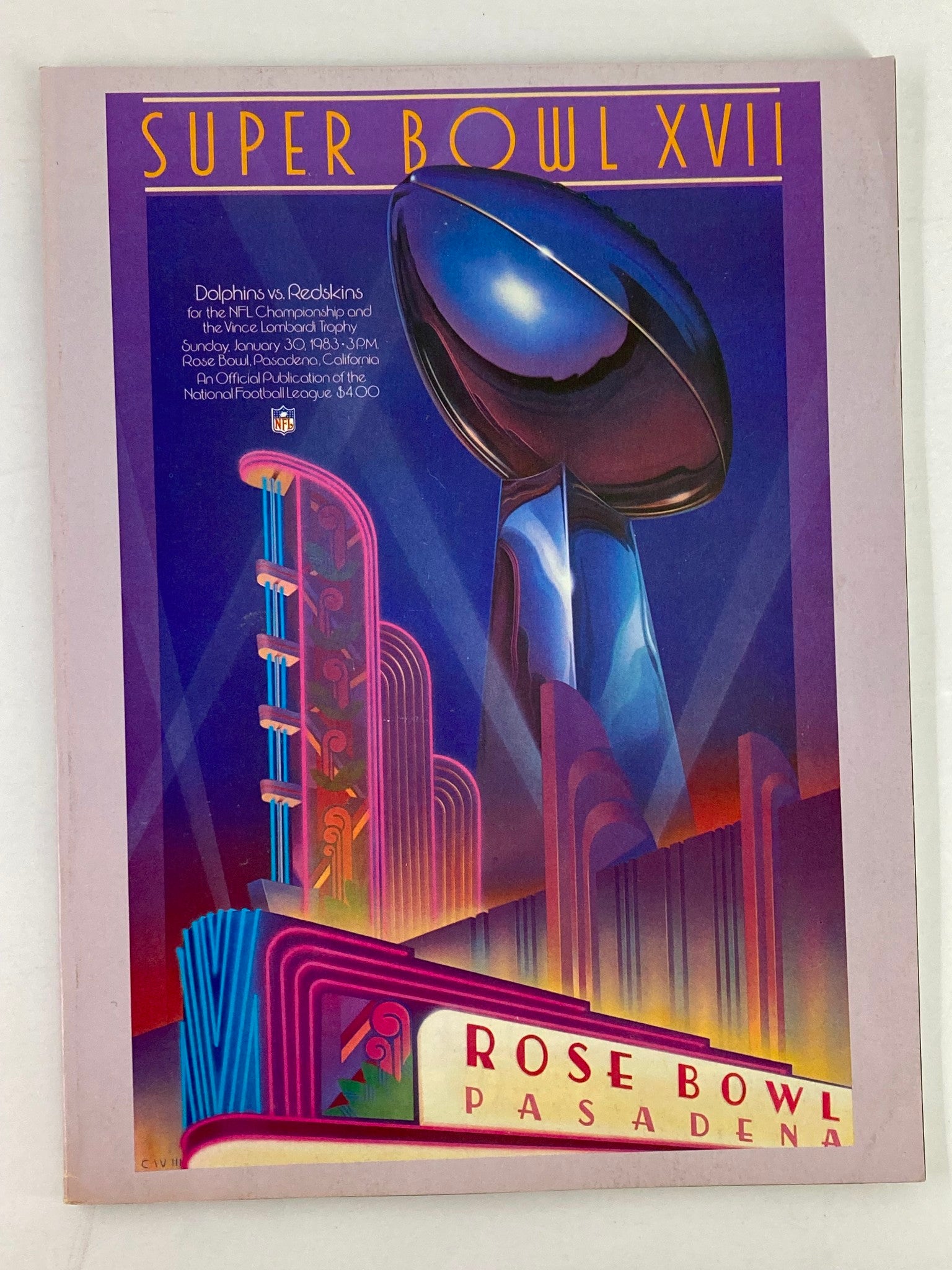 1982 NFL Super Bowl XVII Magazine Dolphins vs Redskins Rose Bowl Pasadena