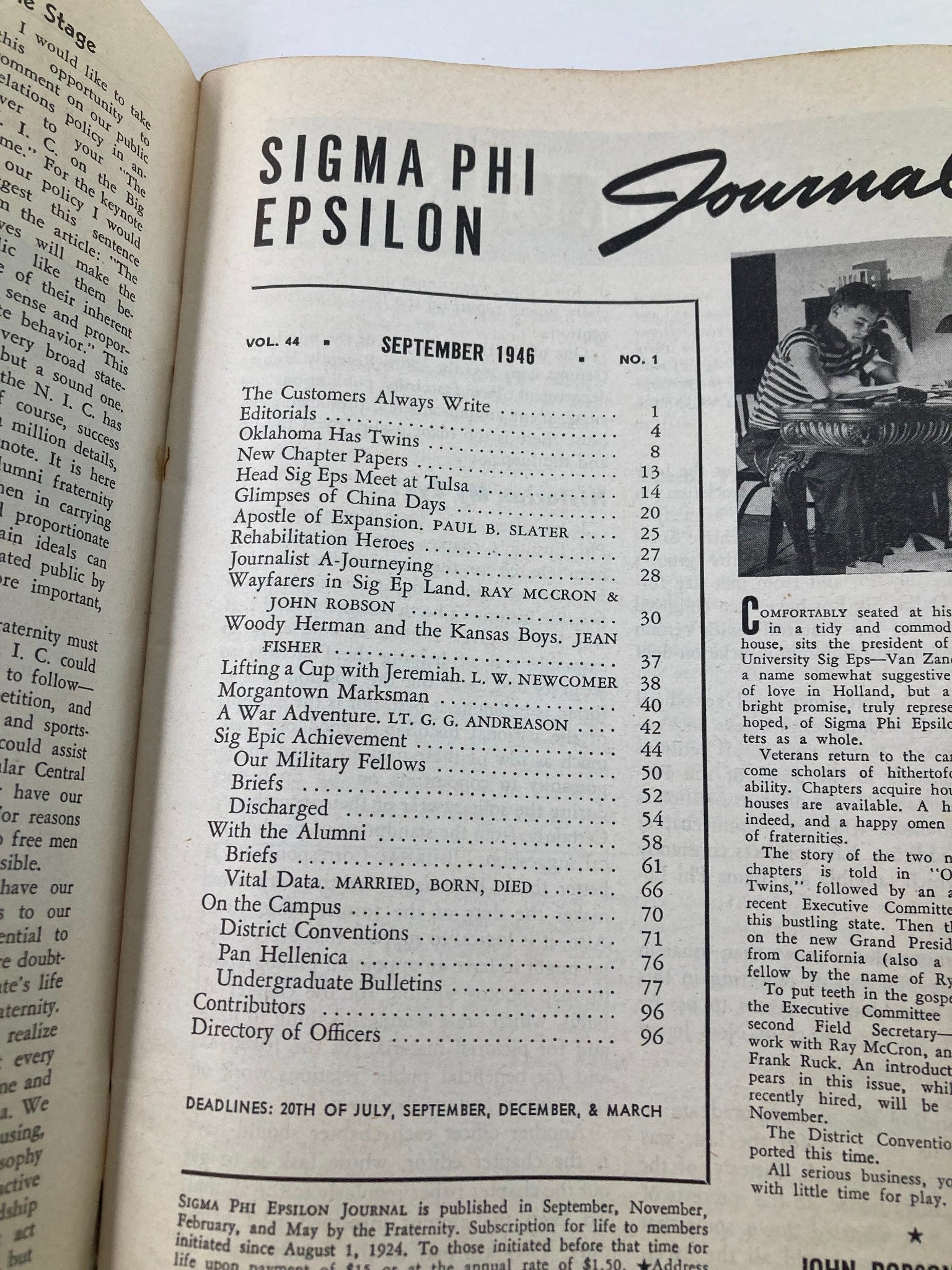 VTG Sigma Phi Epsilon Journal September 1946 California Banker No Label