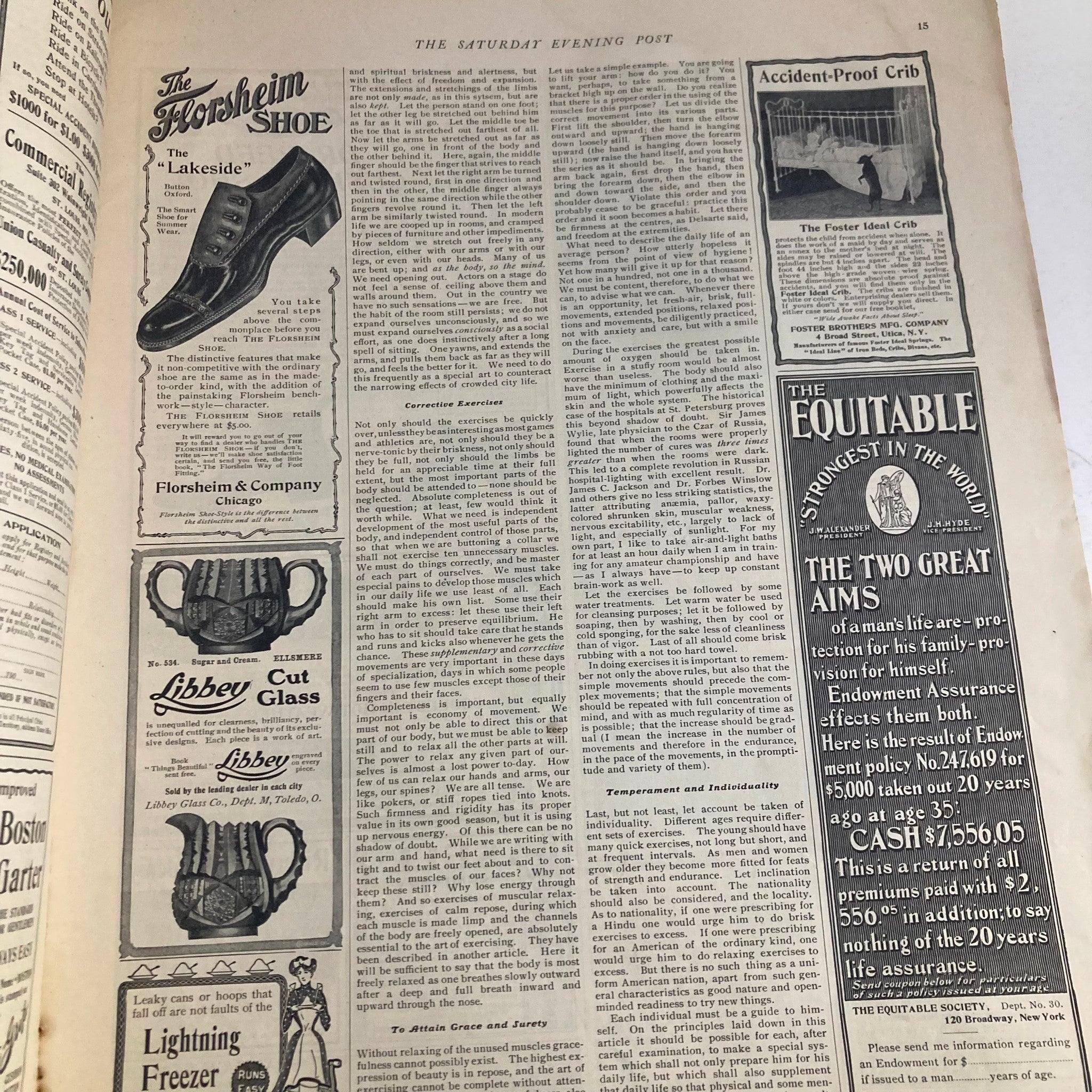 Another interior page of the Saturday Evening Post Magazine June 7, 1902, showcasing advertisements for Florisheim Shoes and various home goods, highlighting the vintage marketing style.