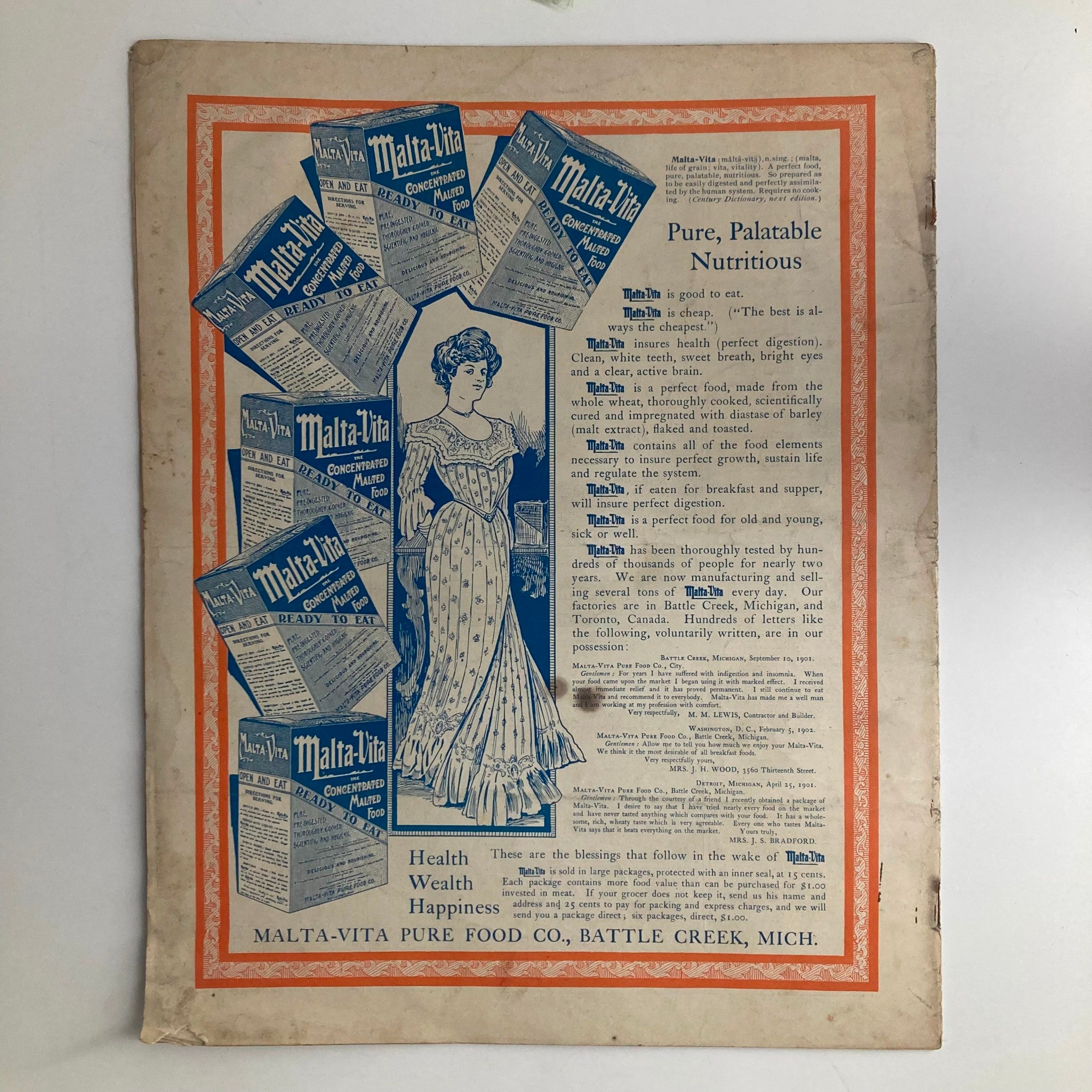 Cover of the Saturday Evening Post Magazine from June 7, 1902, featuring a vintage advertisement for Malta-Vita Pure Food Co., showcasing health and wellness themes with illustrations and text.