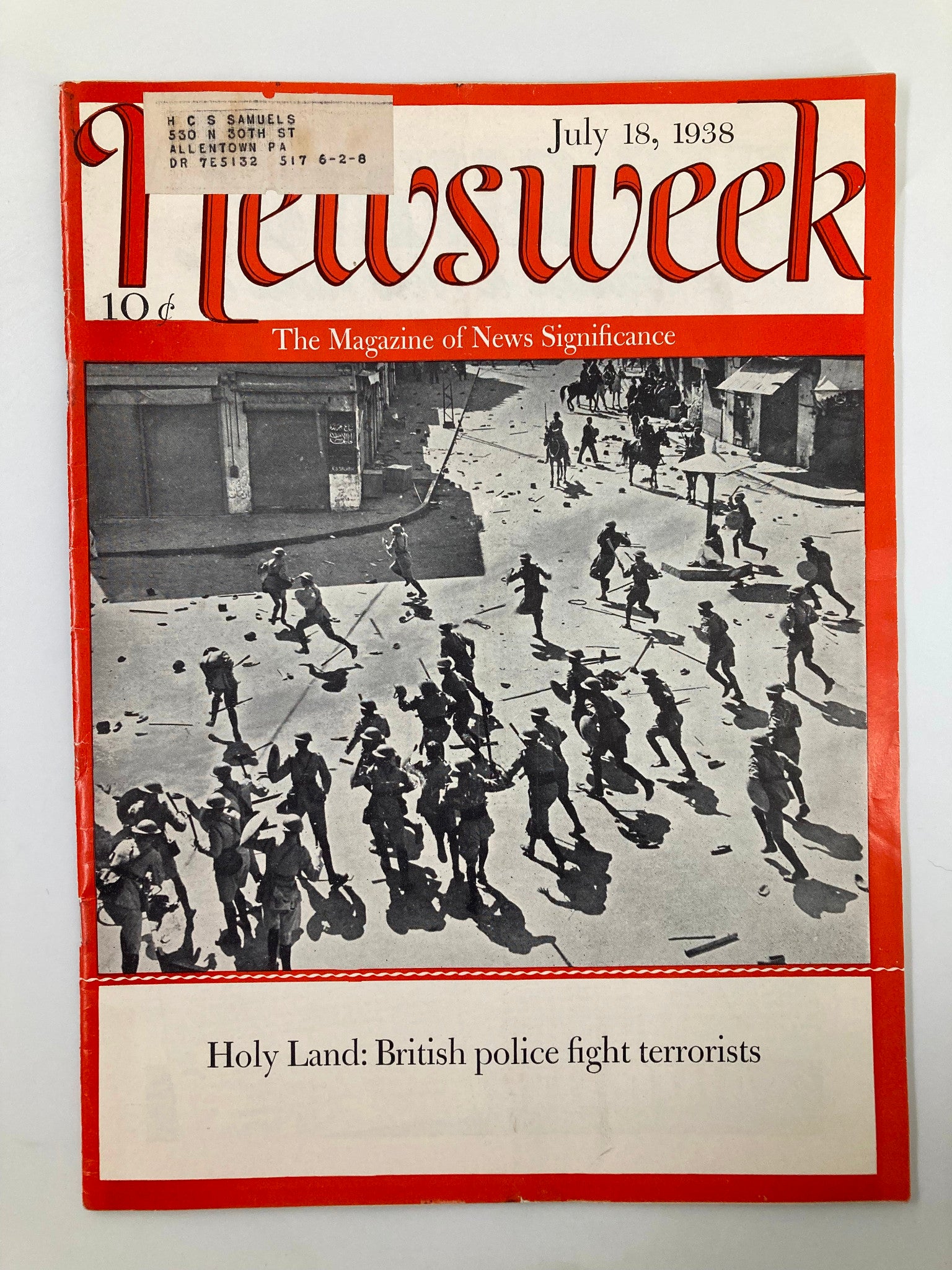 VTG Newsweek Magazine July 18 1938 Holy Land British Police Fight Terrorists