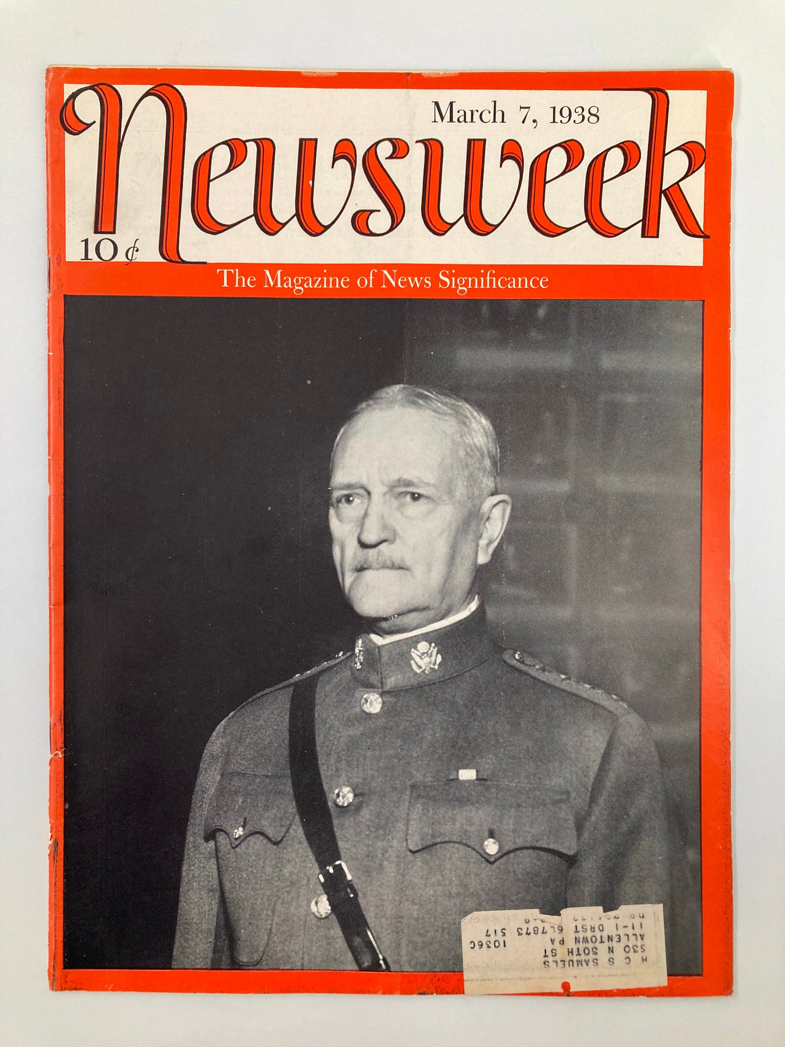 VTG Newsweek Magazine March 7 1938 General John J. Joseph Pershing of WWII