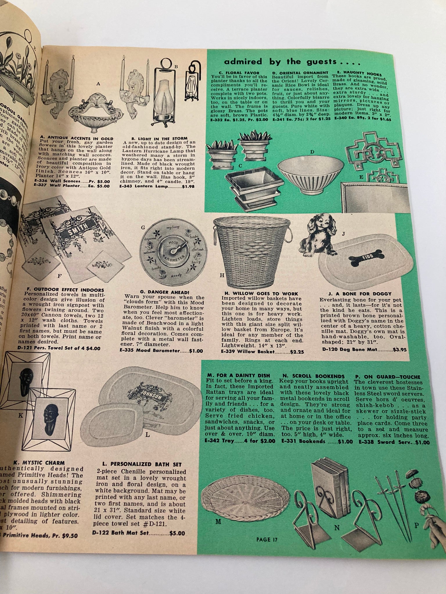 Inside page of the Vintage 1957 Easterling Gift Guide for Christmas Morn' catalog featuring elegant home decor and accessories for holiday celebrations.