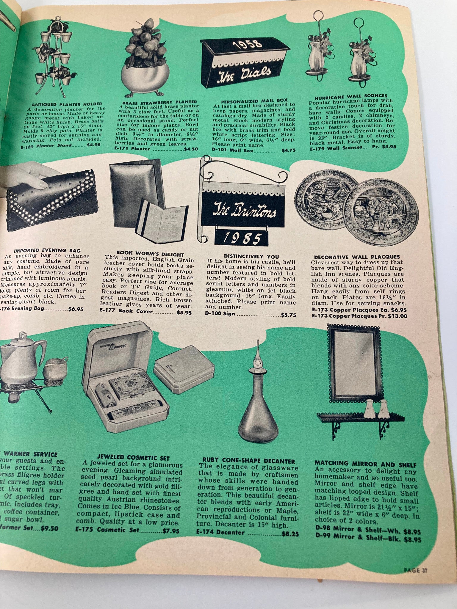 Vintage 1957 Easterling Gift Guide for Christmas Morn' catalog page illustrating collectible kitchenware and personal items popular during Christmas in the 1950s.