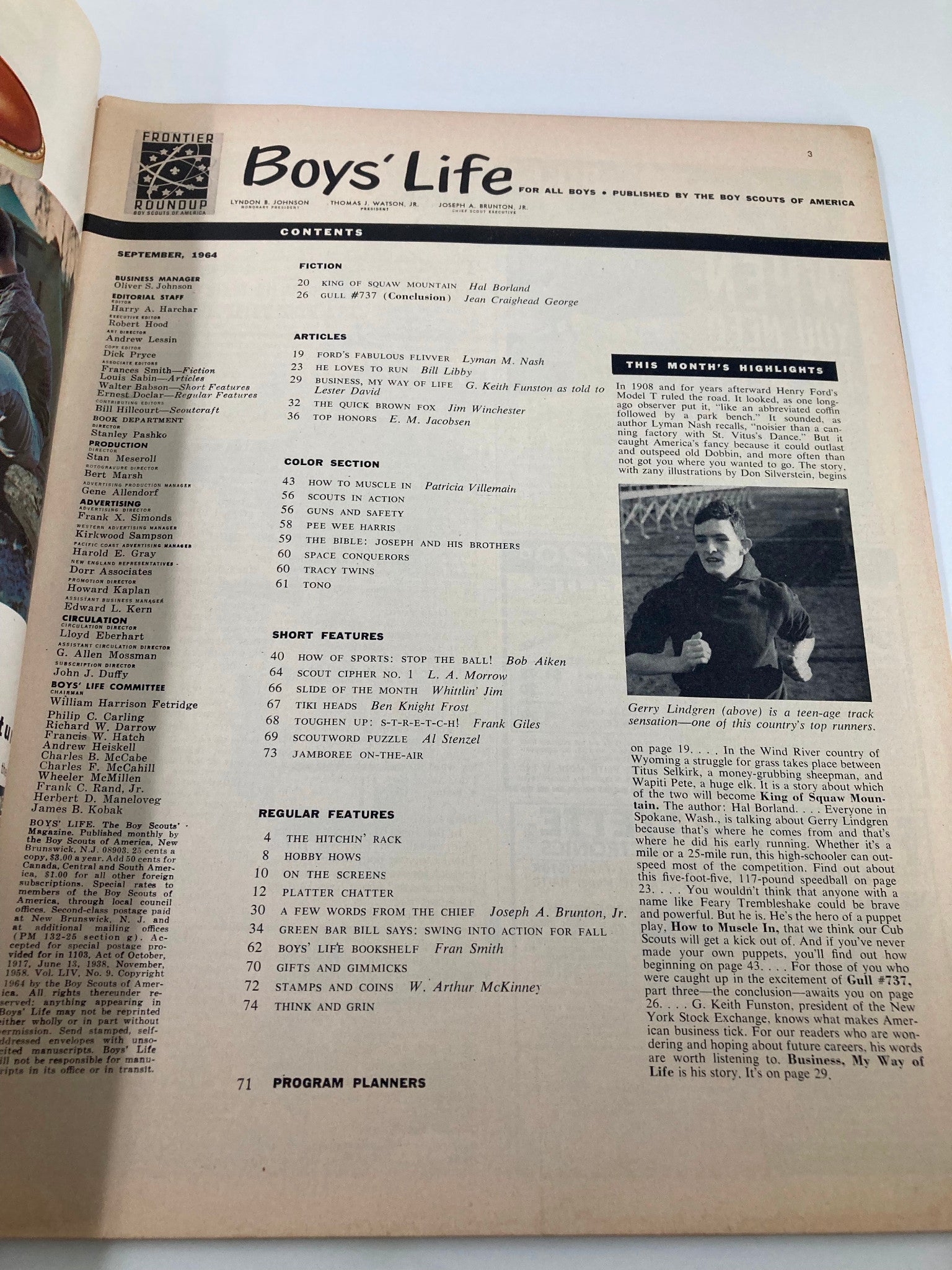 VTG Boys' Life Magazine September 1964 The Ford's Fabulous Flivver