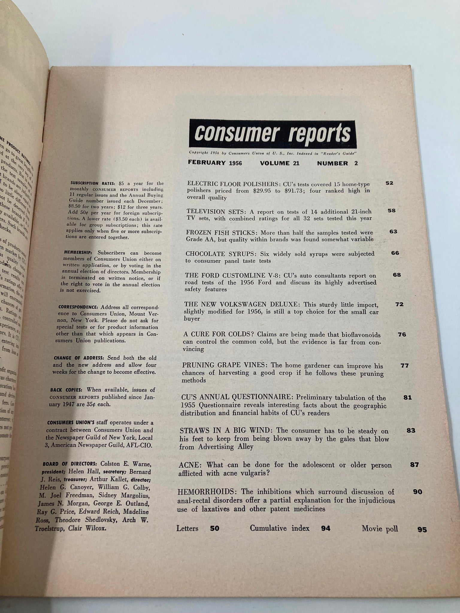 VTG Consumer Reports Magazine February 1956 The Volkswagen De Luxe No Label