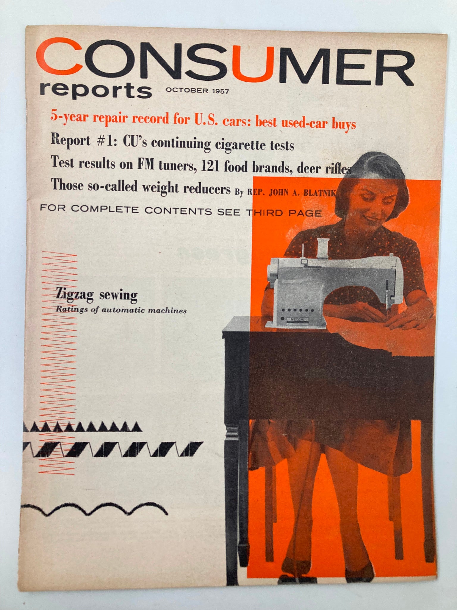 VTG Consumer Reports Magazine October 1957 Zigzag Sewing Machines No Label