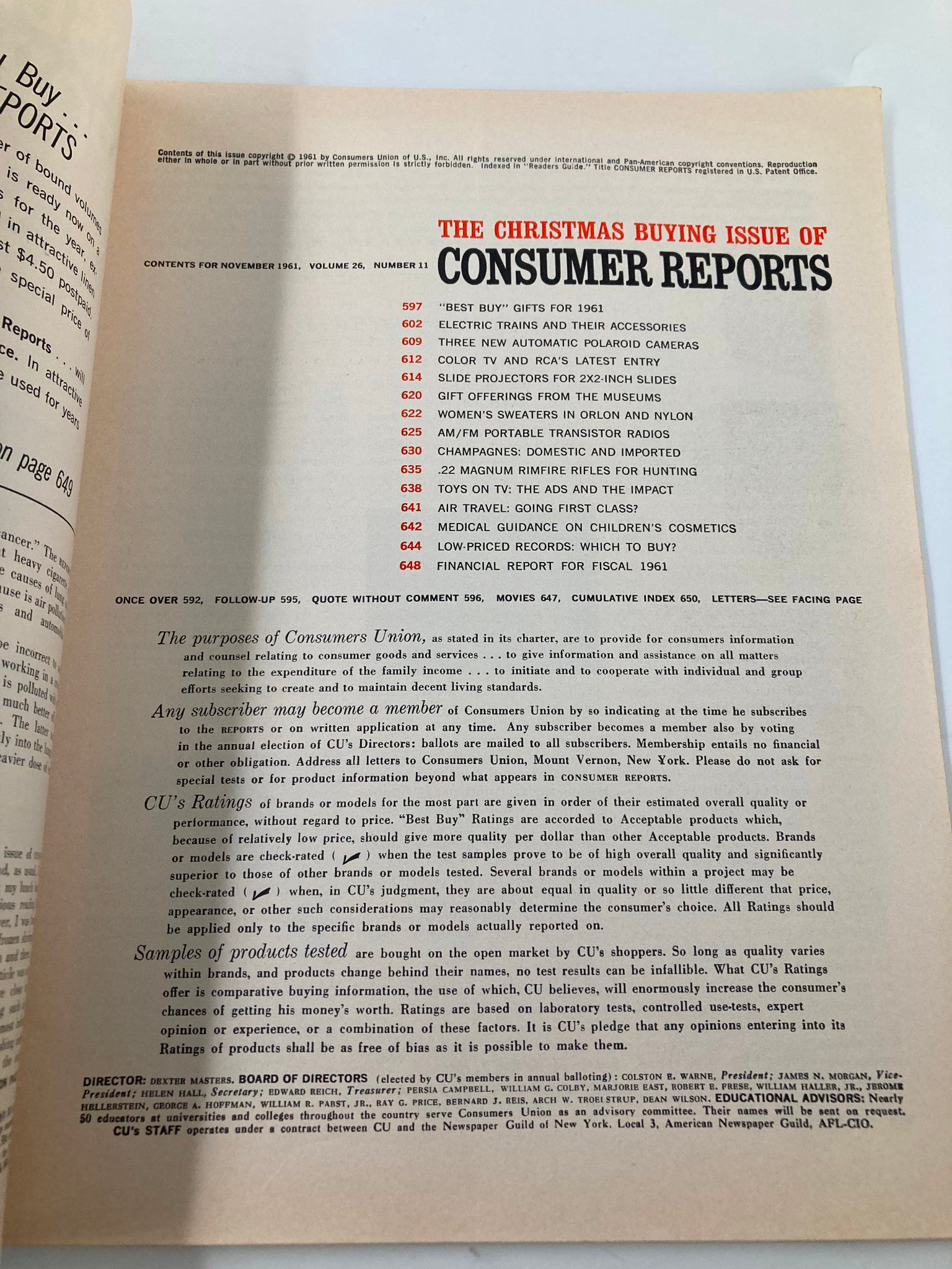 VTG Consumer Reports Magazine November 1961 The Christmas Buying Issue No Label