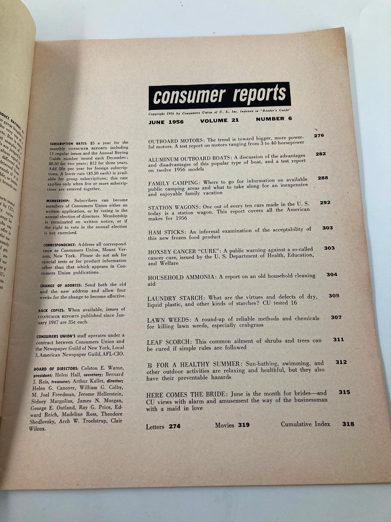 VTG Consumer Reports Magazine June 1956 Aluminum Boat & Outboard Motor No Label