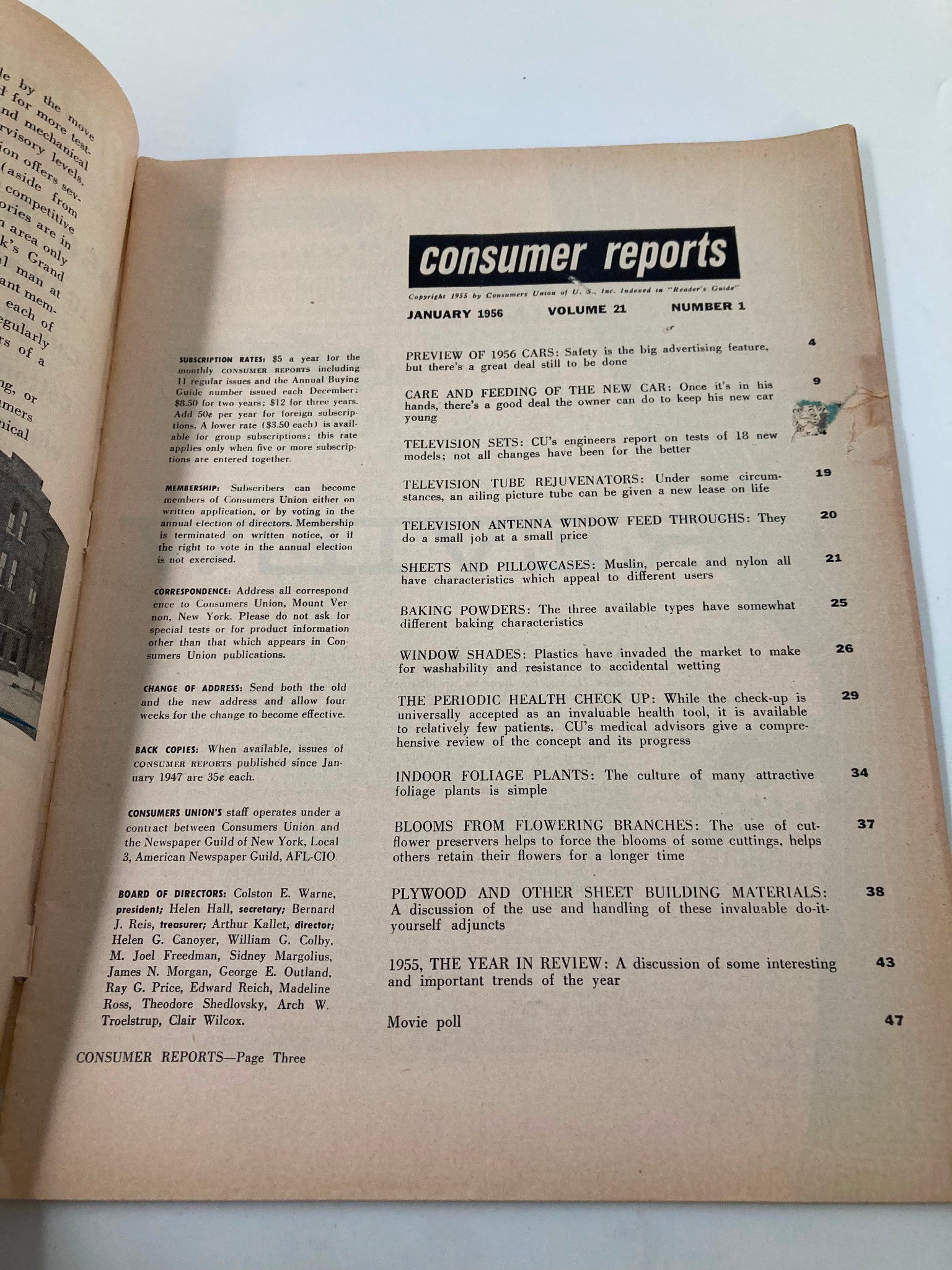 VTG Consumer Reports Magazine January 1956 Growing a Folliage Plant No Label