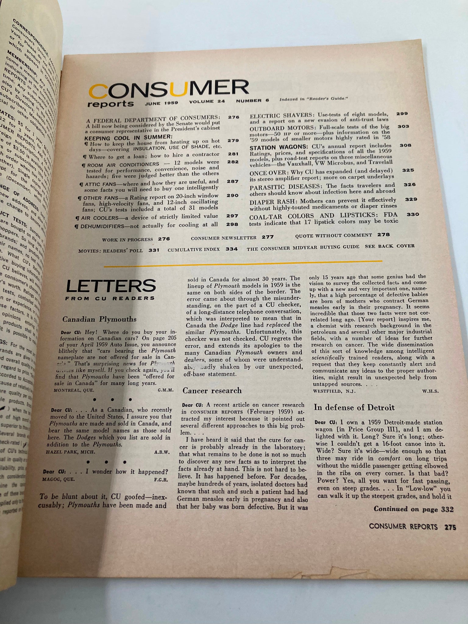 VTG Consumer Reports Magazine June 1959 Station Wagons Annual Roundup No Label
