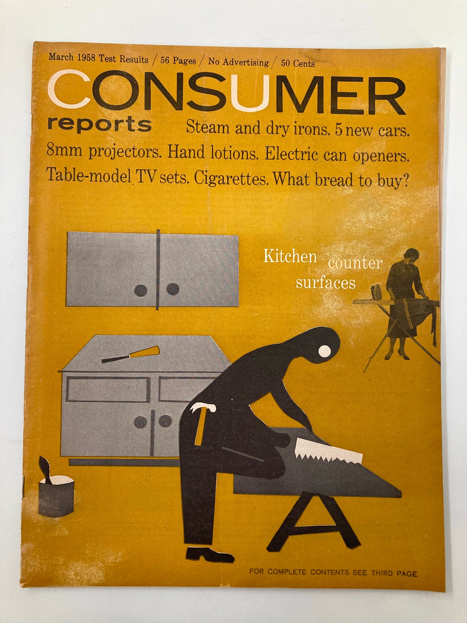 VTG Consumer Reports Magazine March 1958 Steam and Dry Irons 5 Cars No Label