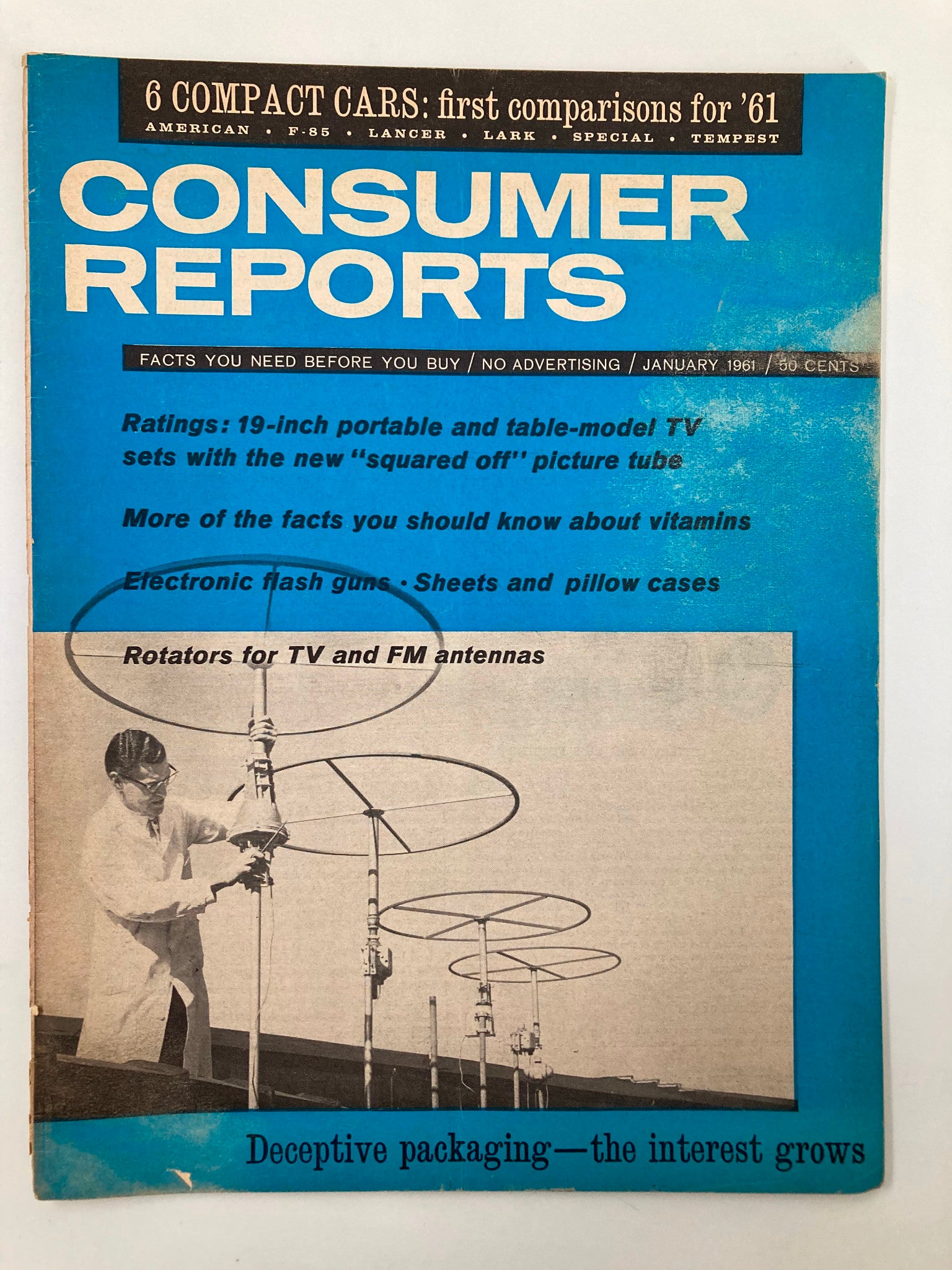 VTG Consumer Reports Magazine January 1961 Rotators for TVs FM Antennas No Label