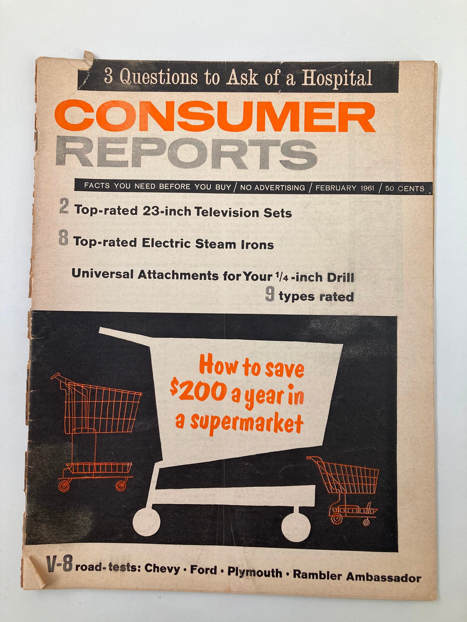 VTG Consumer Reports Magazine February 1961 Chevy, Ford, Plymouth Tests No Label