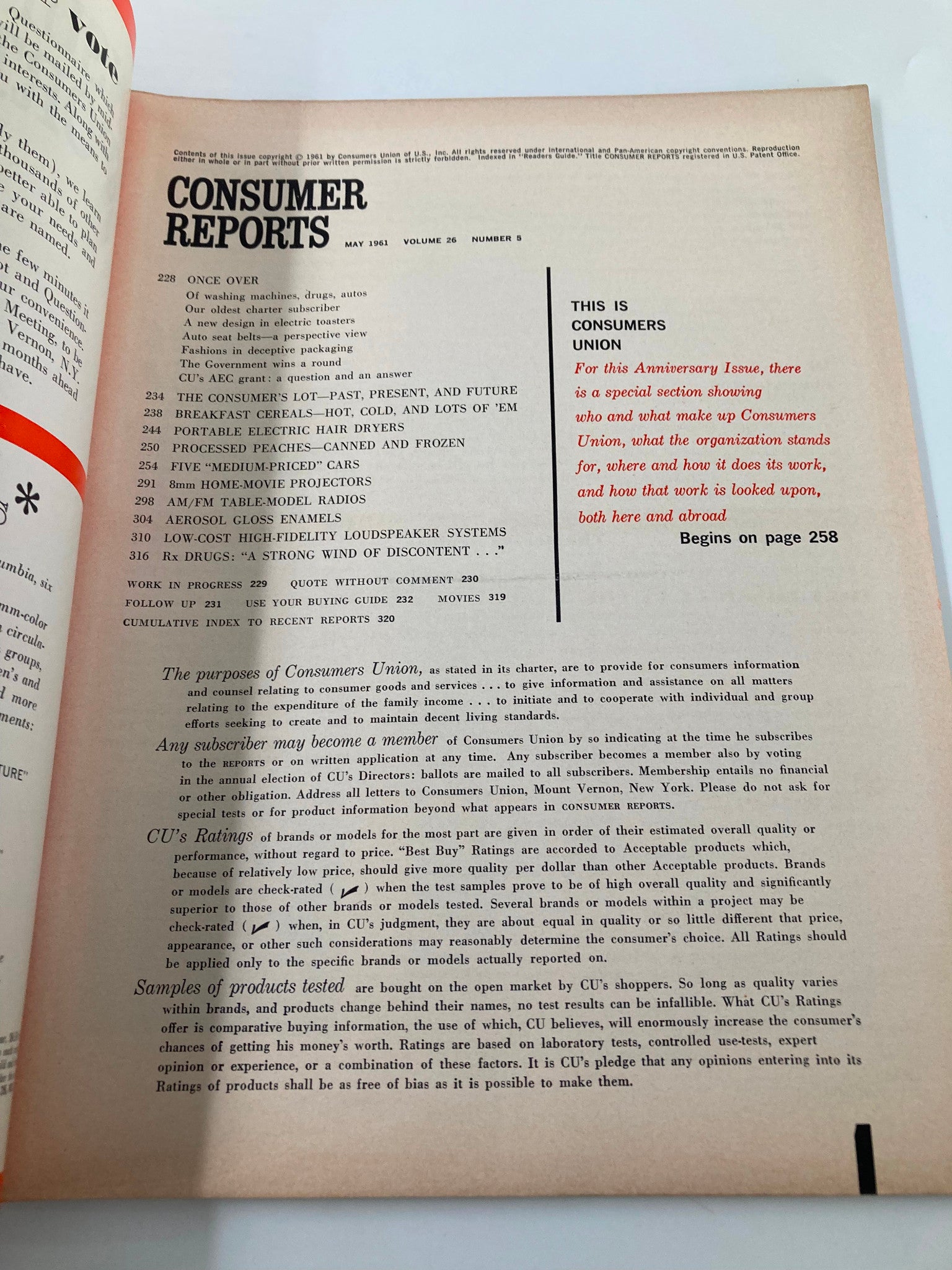 VTG Consumer Reports Magazine May 1961 AM/FM Table-Model Radios Test No Label