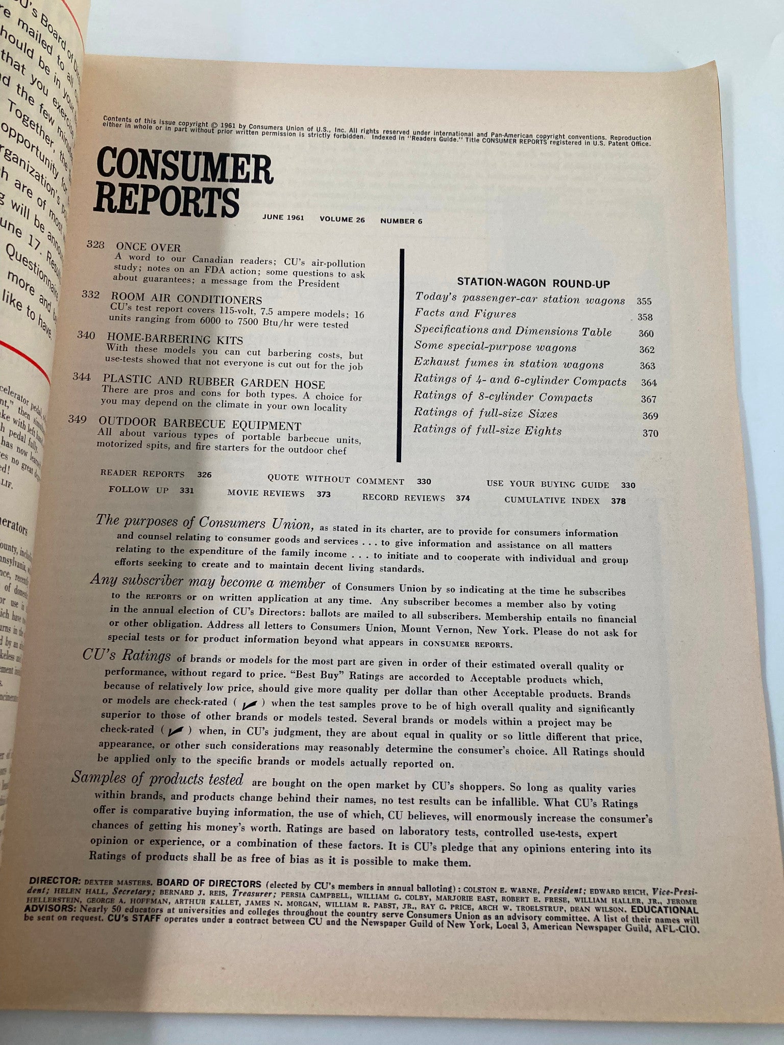 VTG Consumer Reports Magazine June 1961 Home-Barbering Kits No Label