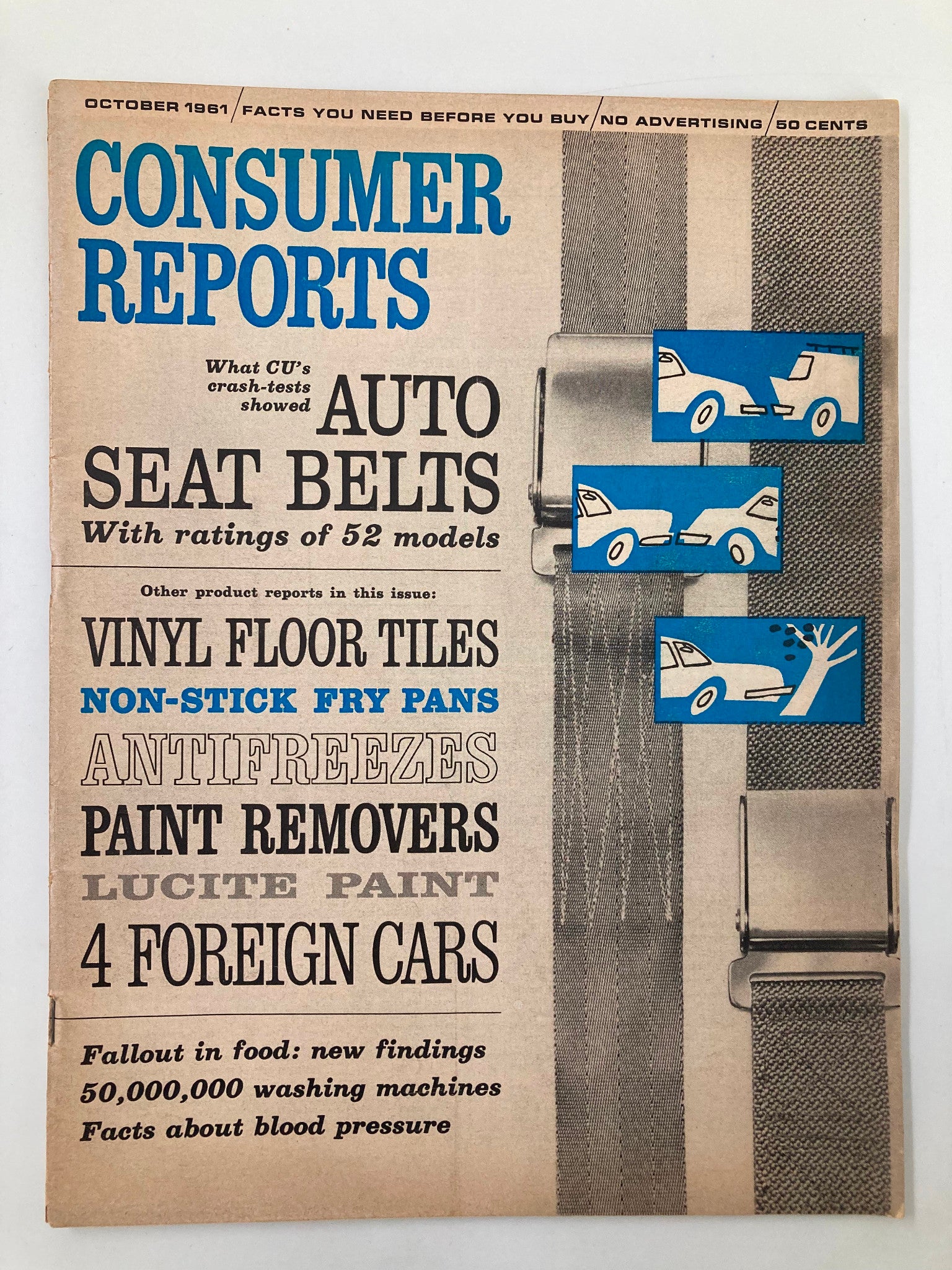 VTG Consumer Reports Magazine October 1961 Auto Seat Belts Tests No Label