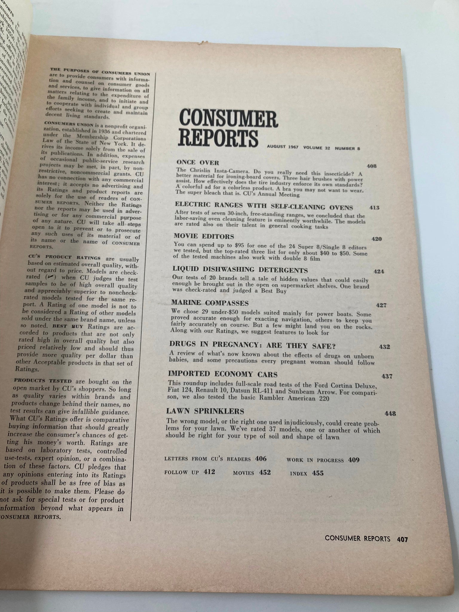 VTG Consumer Reports Magazine August 1967 Electric Ranges Self-Cleaning Ovens