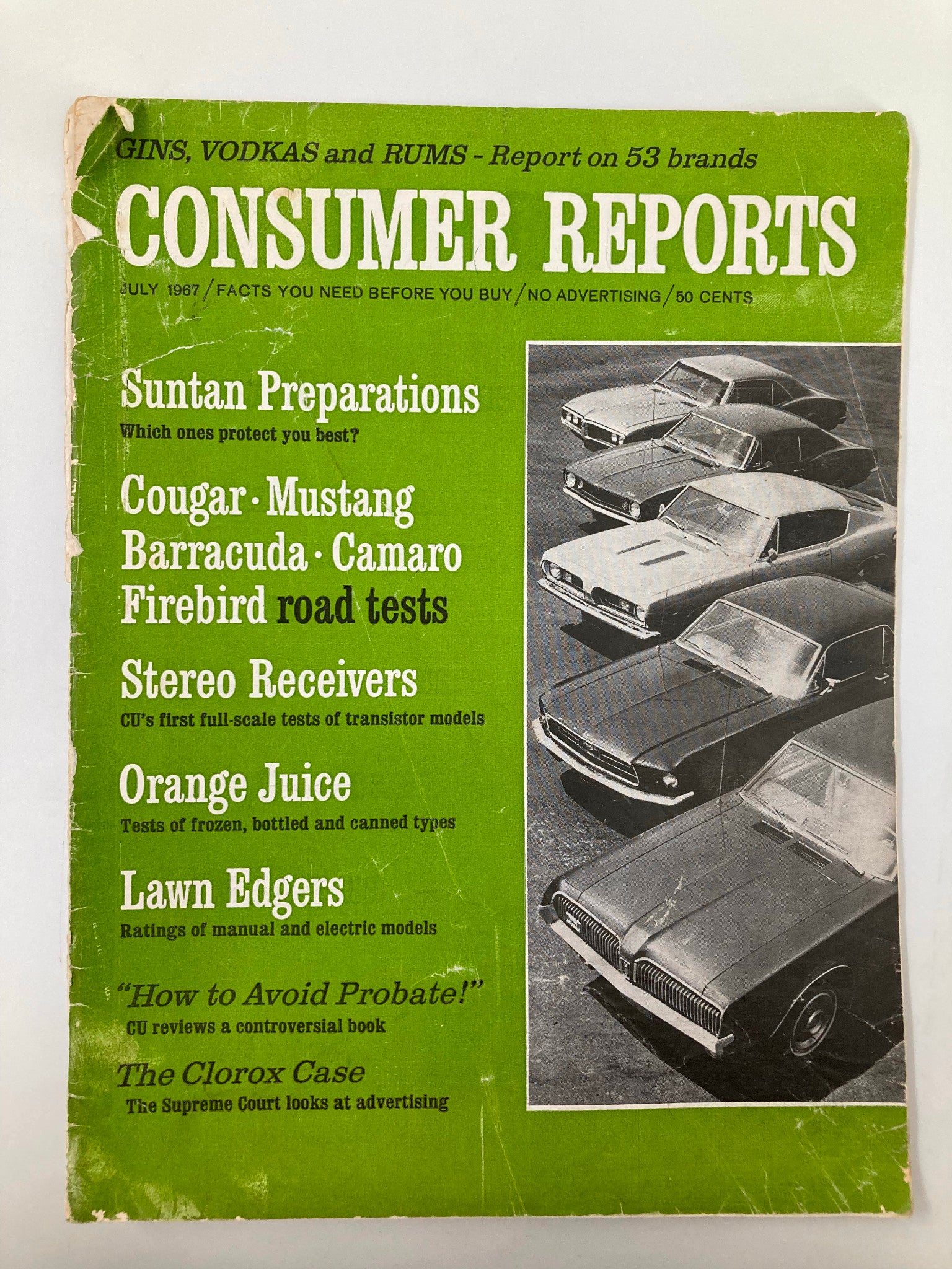 VTG Consumer Reports Magazine July 1967 Cougar Mustang Barracuda Camaro Firebird