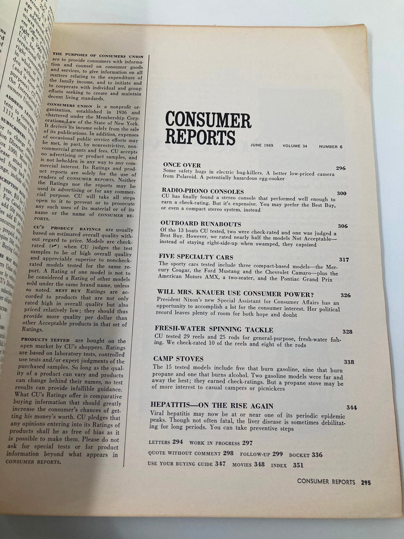 VTG Consumer Reports Magazine June 1969 Cougar, Mustang, Camaro & Grand Prix