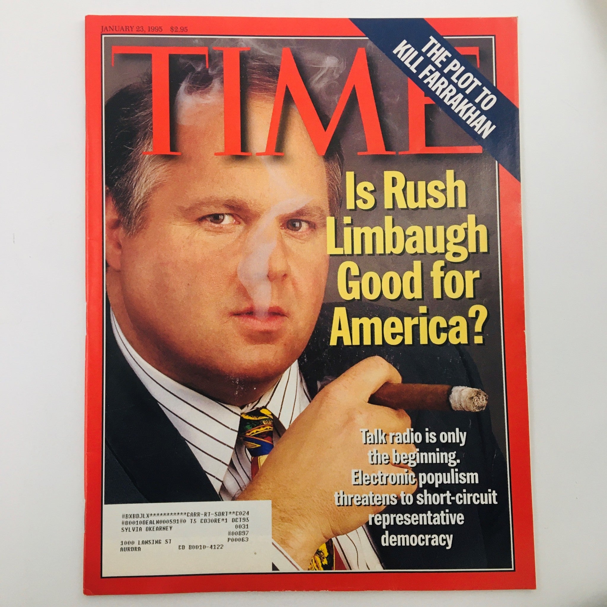 RES* Time Magazine January 23 1995 #3 Radio Personality Rush Limbaugh, VG