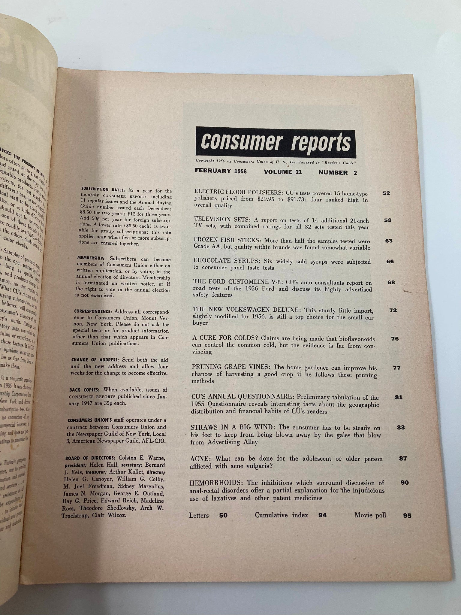 VTG Consumer Reports Magazine February 1956 Ratings of 32 TV Receivers