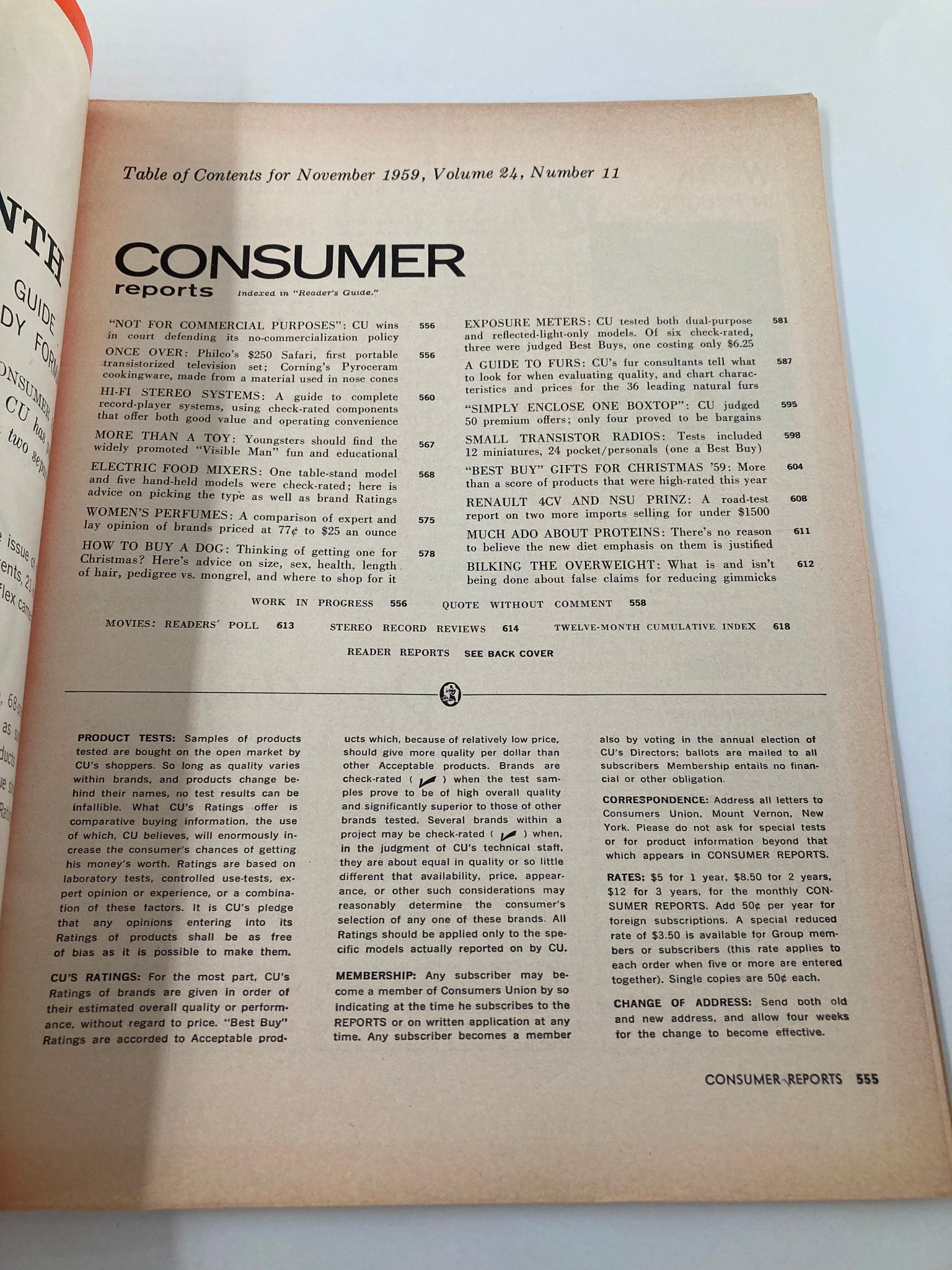 VTG Consumer Reports Magazine November 1959 Christmas Buying Issue No Label