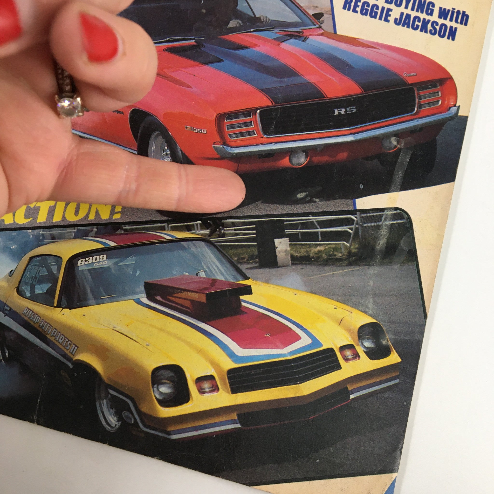 VTG Super Chevy Magazine May 1984 featuring classic cars including a red and black Chevy Camaro RS on the cover, along with a yellow Chevy vehicle showcasing a vibrant automotive aesthetic.
