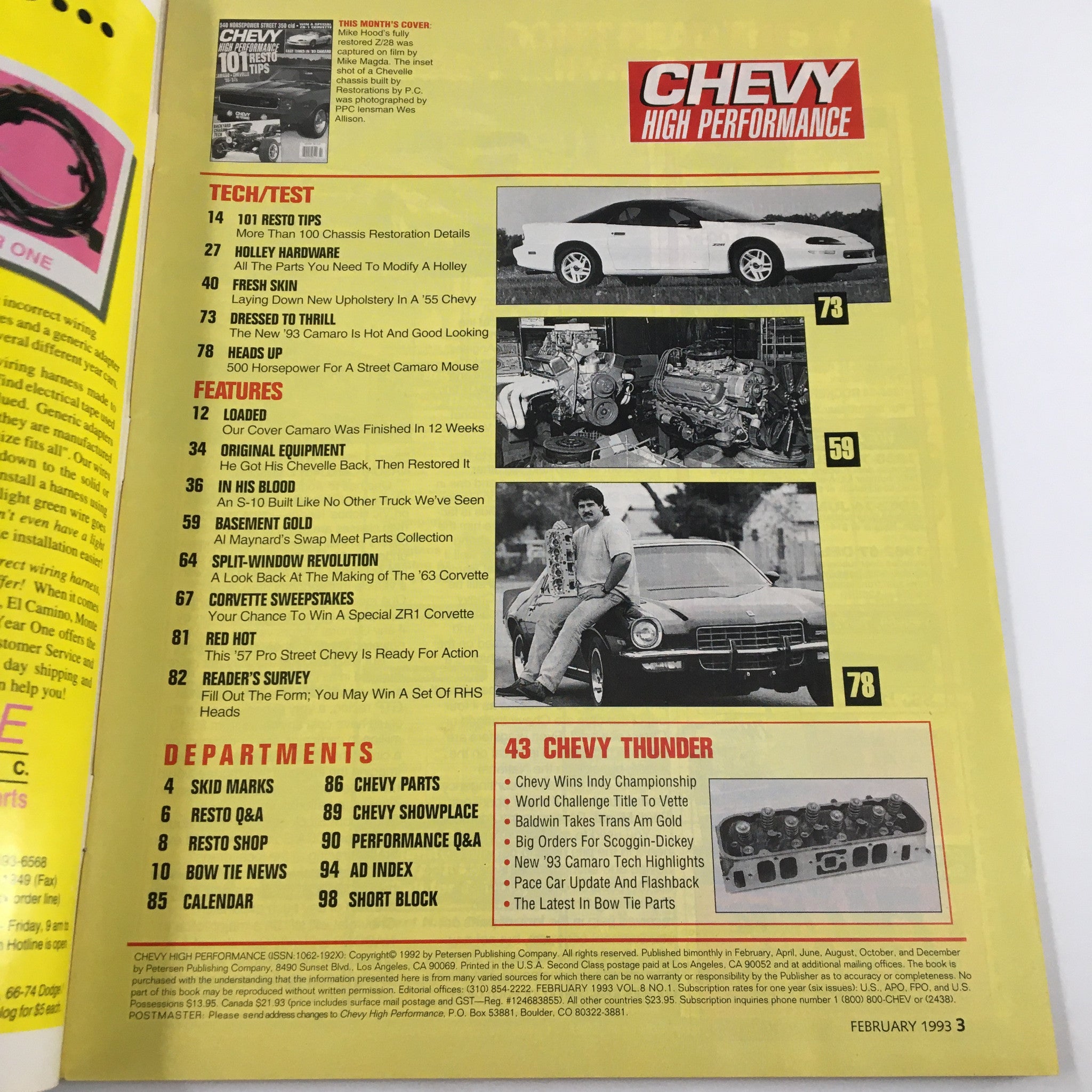 Chevy High Performance Magazine February 1993 Mike Hood's Restored Z/28