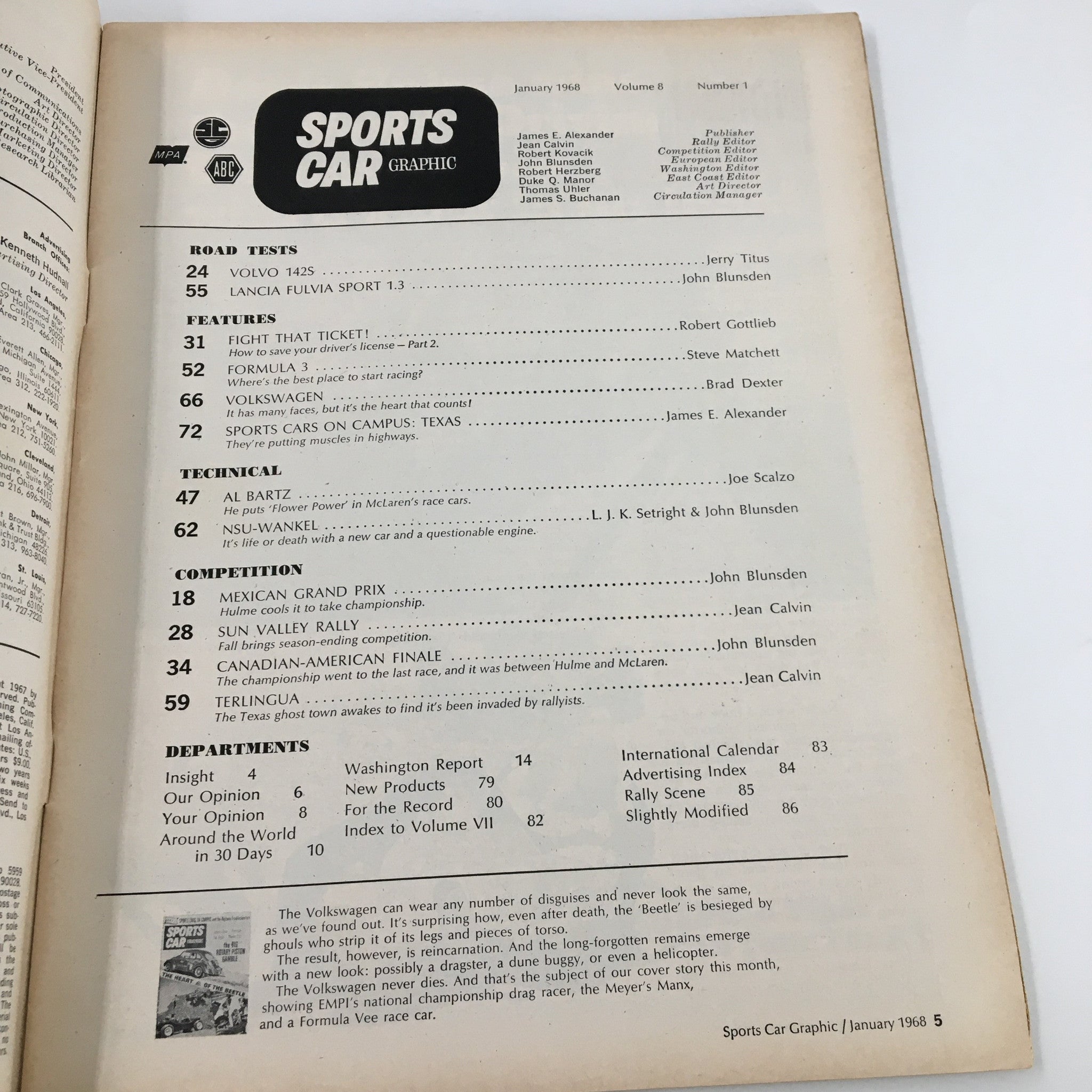 VTG Sports Car Magazine January 1968 The Big Rotary Piston Gamble