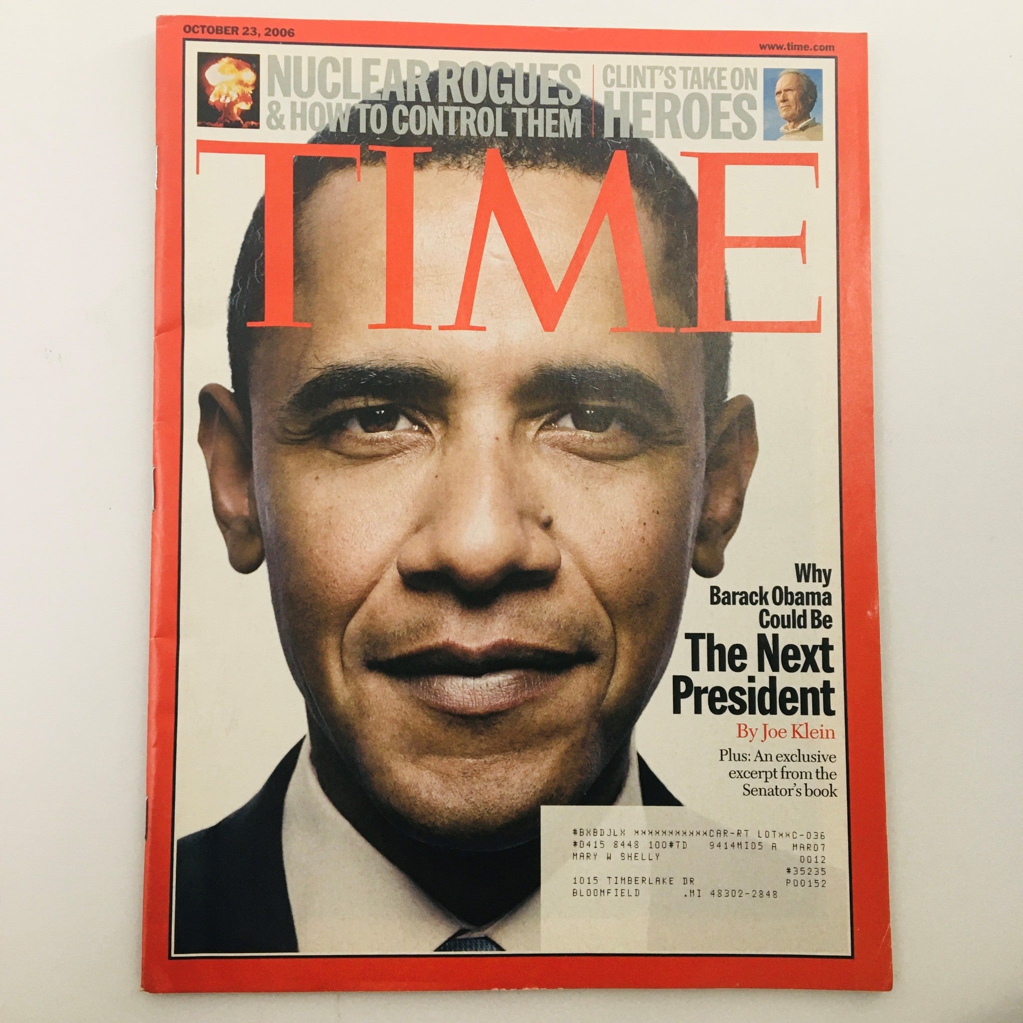 RES* Time Magazine October 23 2006 Barack Obama  Joe Klein & Clint Eastwood