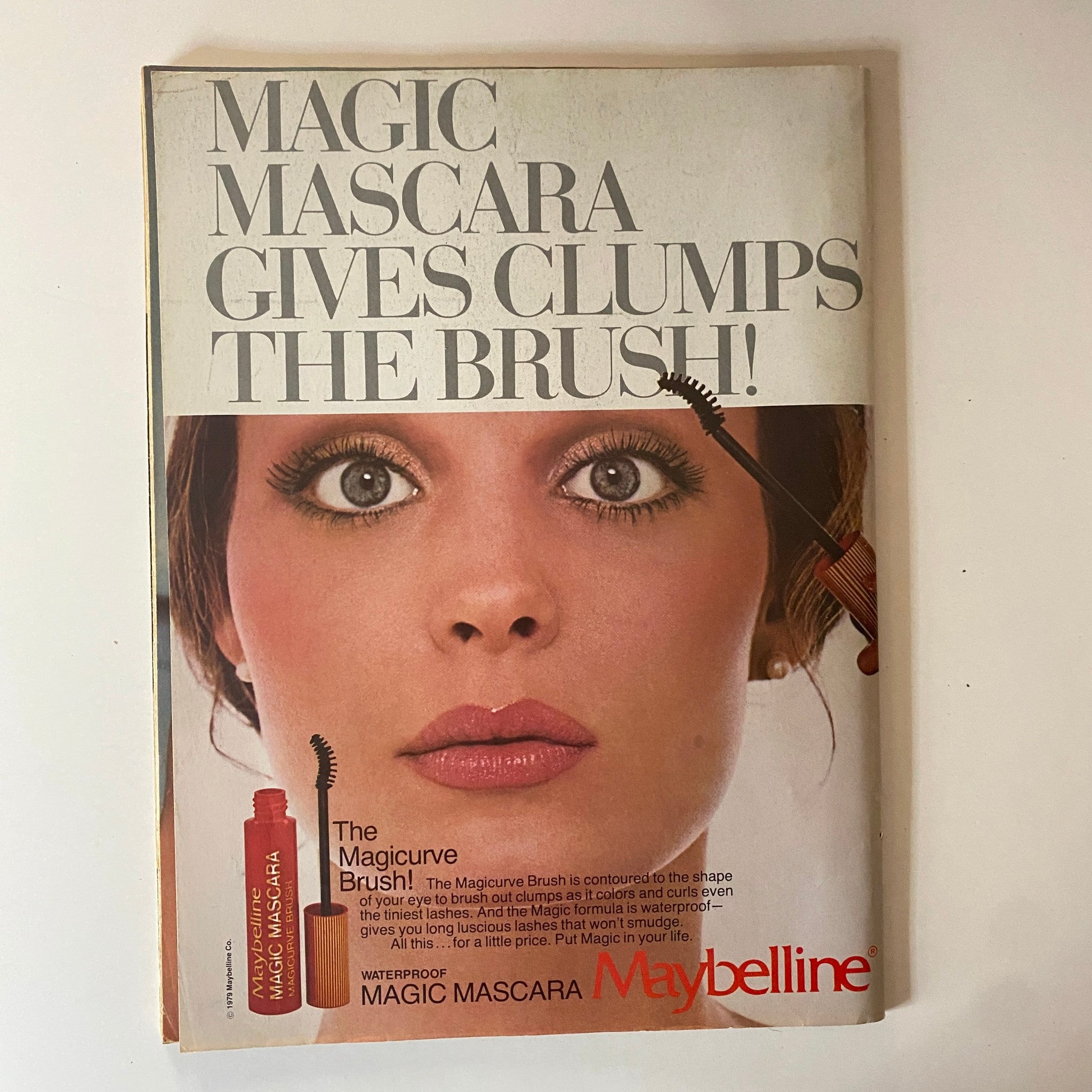 Vintage Maybelline advertisement for Magic Mascara, emphasizing makeup and beauty trends from the 1980s, featured in Teen Beat Magazine August 1980.