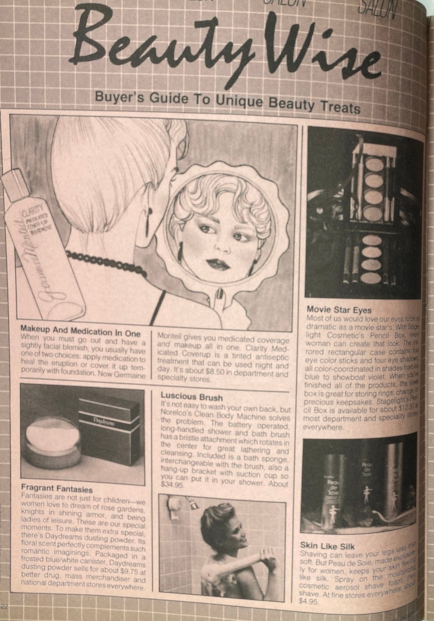 Excerpt from Beauty Digest Magazine displaying a buyer's guide to unique beauty treatments, emphasizing beauty and self-care.