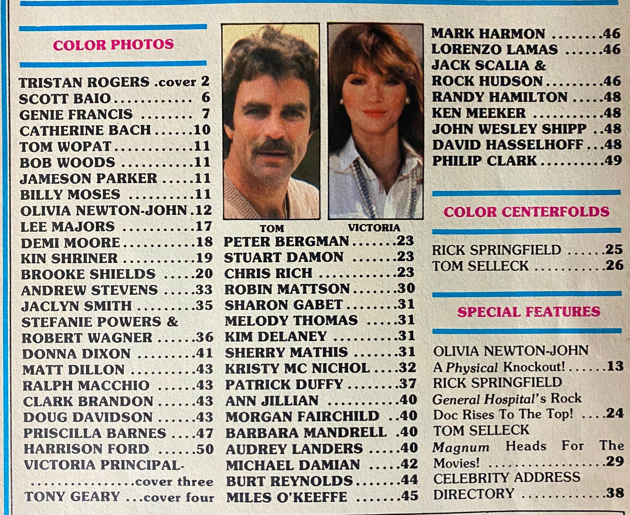 Movie Screen Yearbook No. 31 Rick Springfield, Tom Selleck w Poster No Label