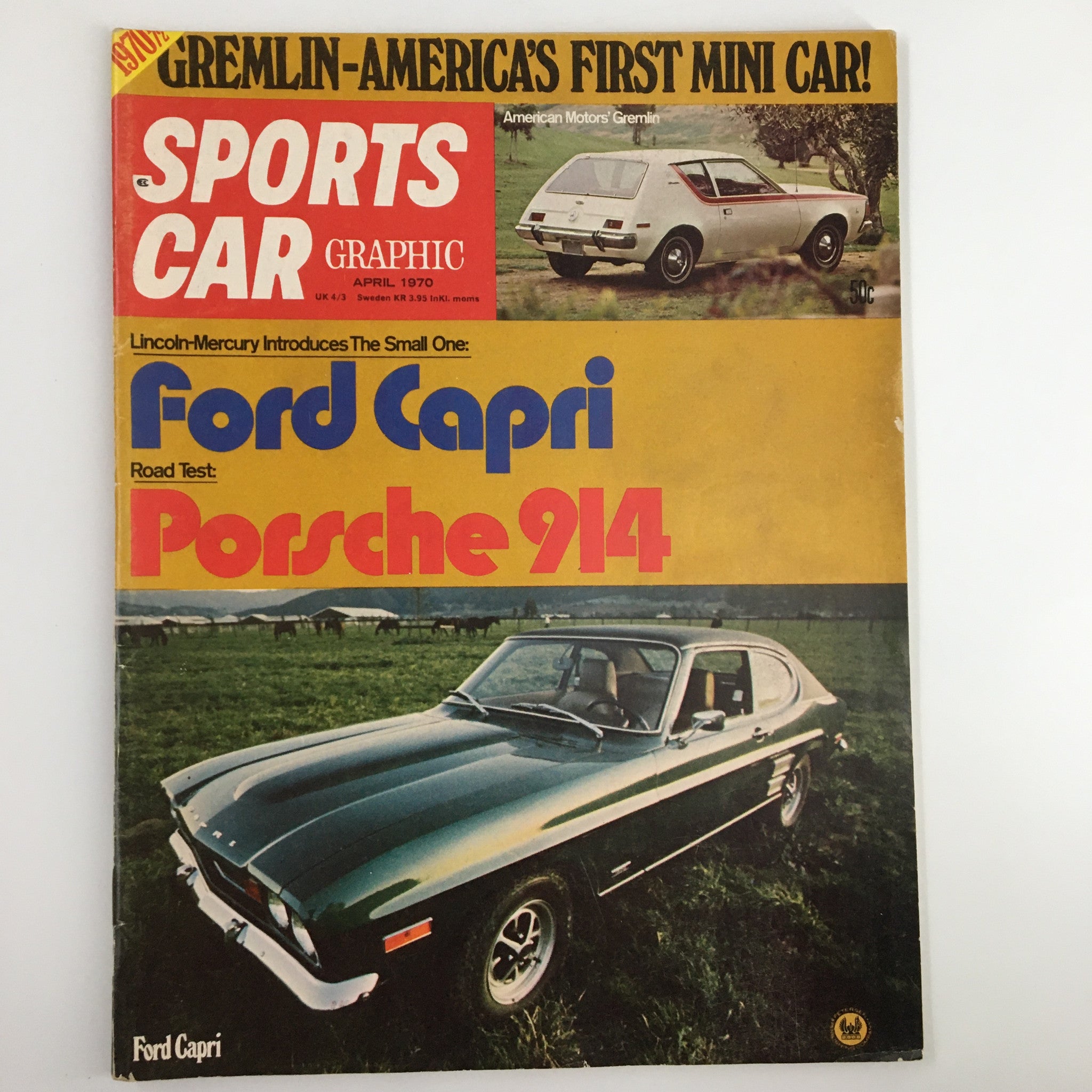 VTG Sports Car Graphic Magazine April 1970 Ford Capri & Porsche 914 No Label