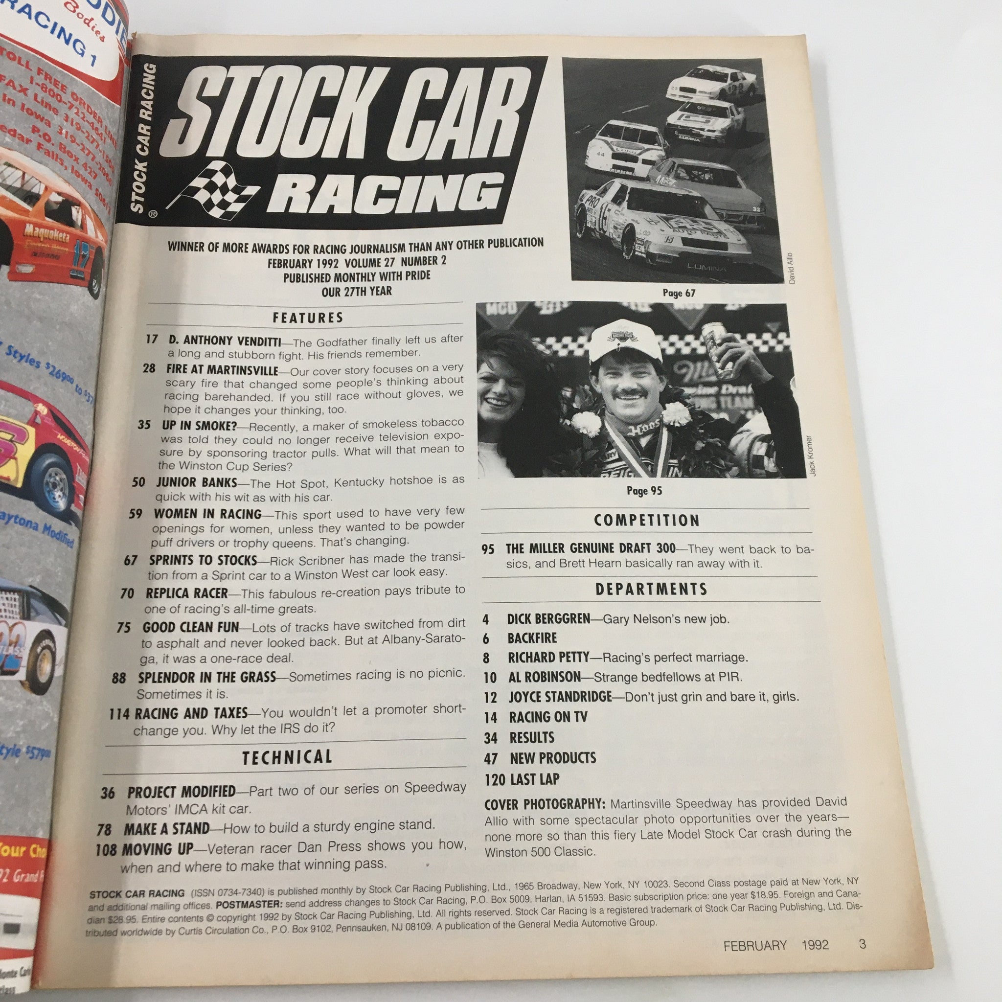 Stock Car Racing Magazine February 1992 Fiery Late Model Stock Car No Label