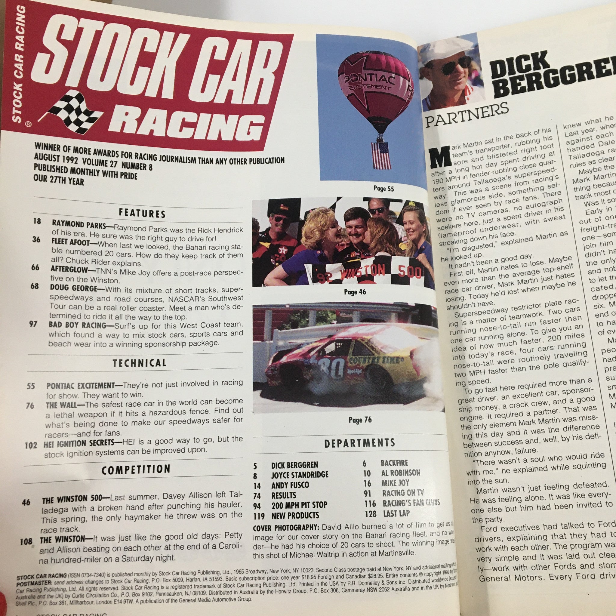 Stock Car Racing Magazine August 1992 David Allio Bahari Racing Fleet No Label