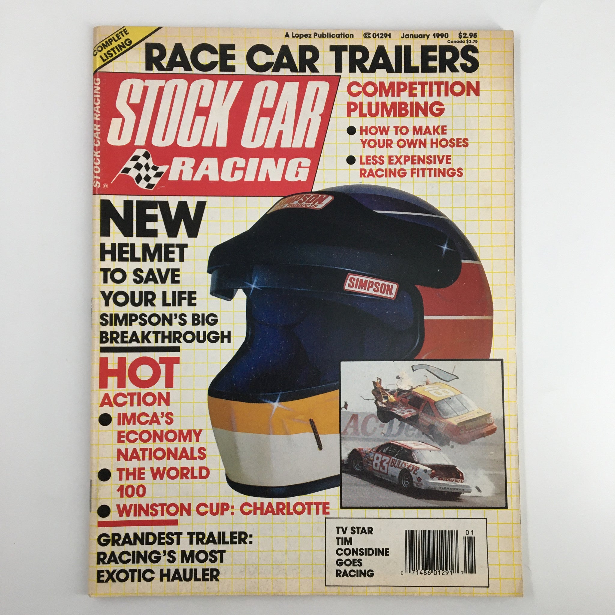 Stock Car Racing Magazine January 1990 Bill Simpson's Stock Car Helmet No Label