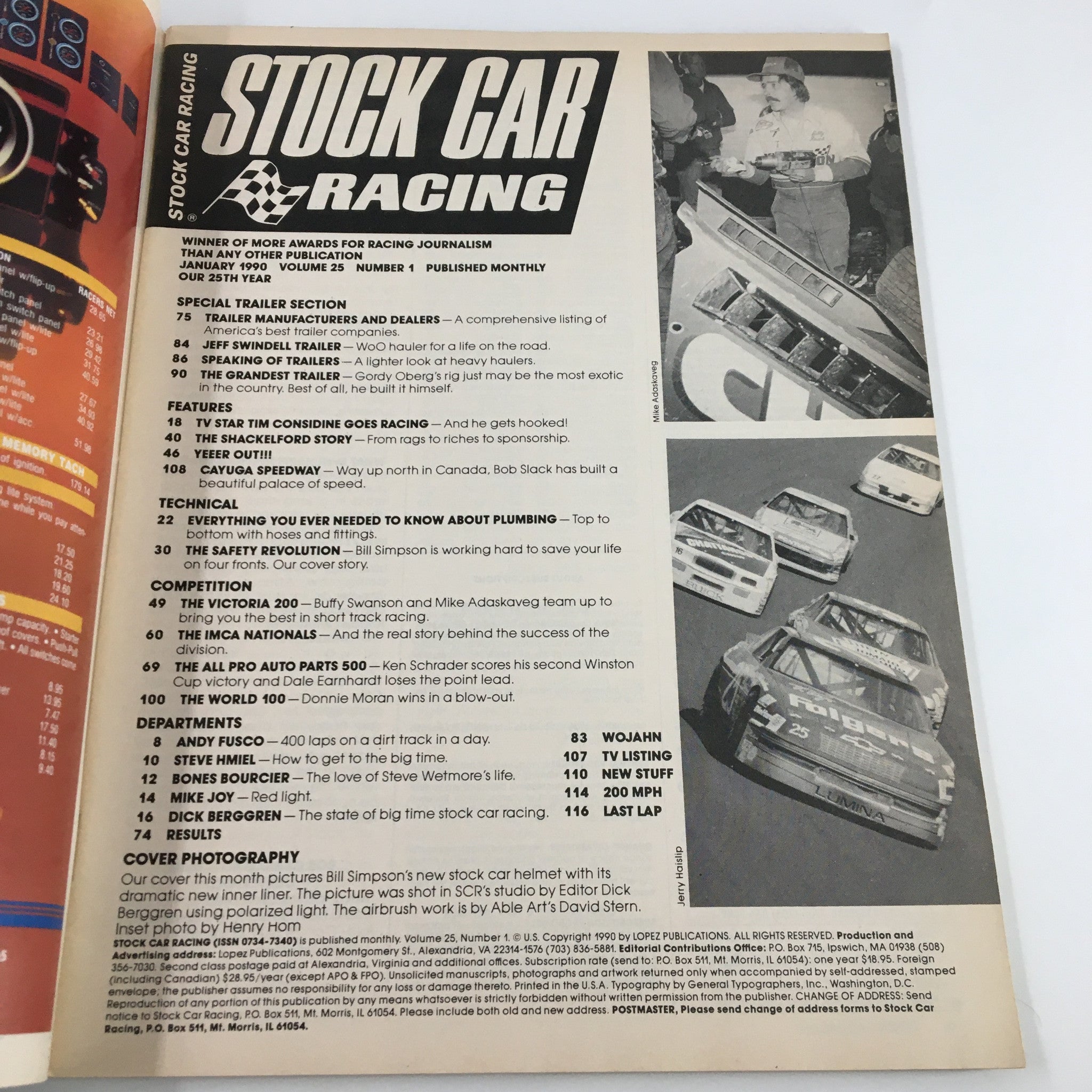 Stock Car Racing Magazine January 1990 Bill Simpson's Stock Car Helmet No Label